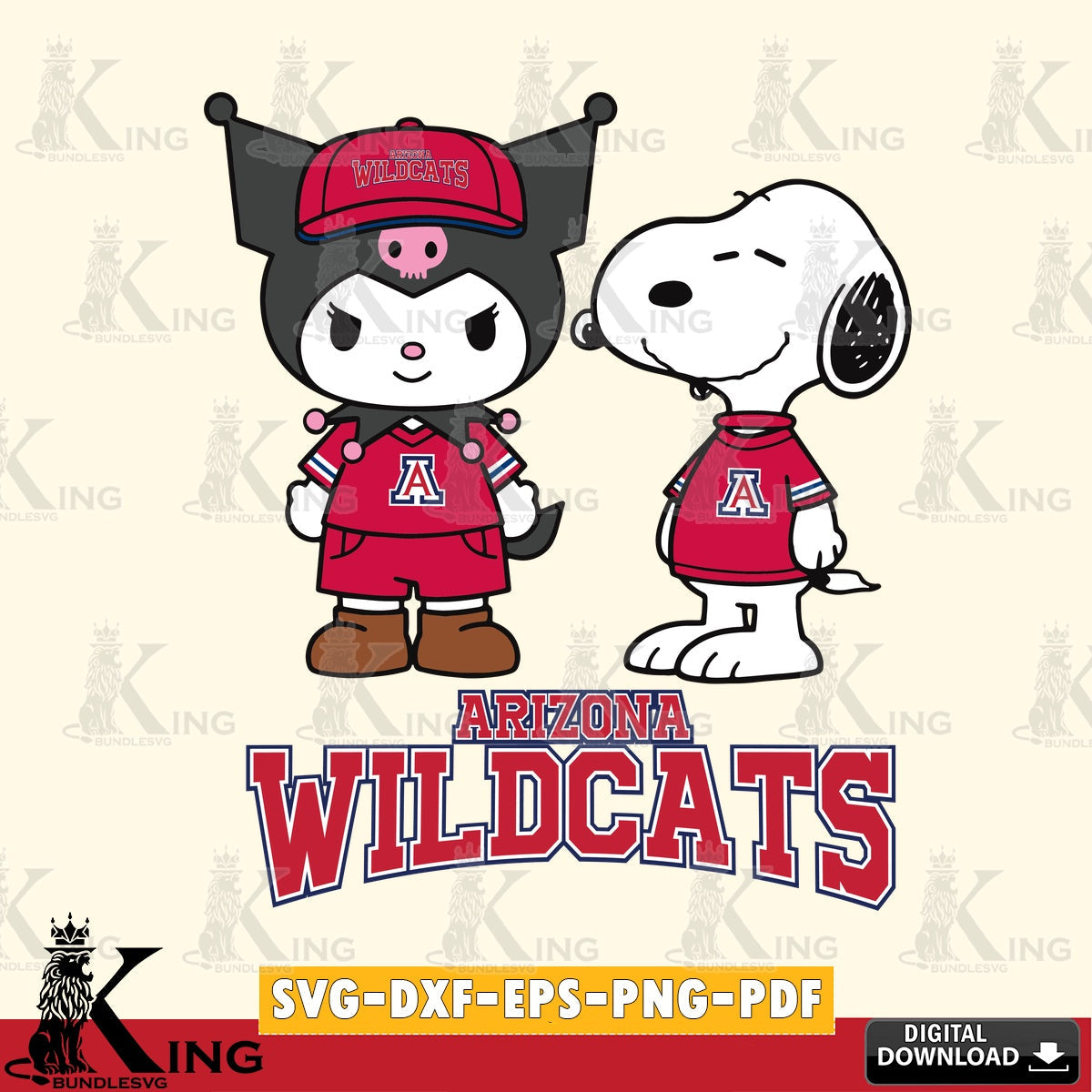 Arizona Wildcats Kuromi Snoopy Football SVG file, Cricut, Cut file , Digital Download , Instant Download, Sanrio svg, Clipart