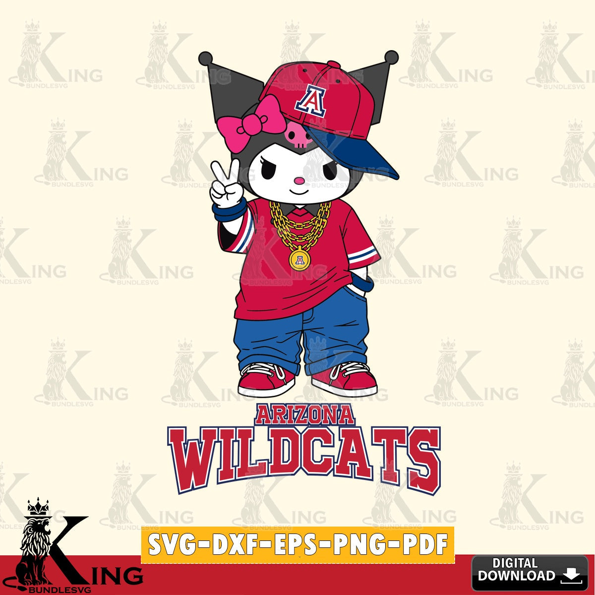 Arizona Wildcats Kuromi Streetwear Style SVG file, Cricut, Cut file , Digital Download , Instant Download, Sanrio svg, Clipart