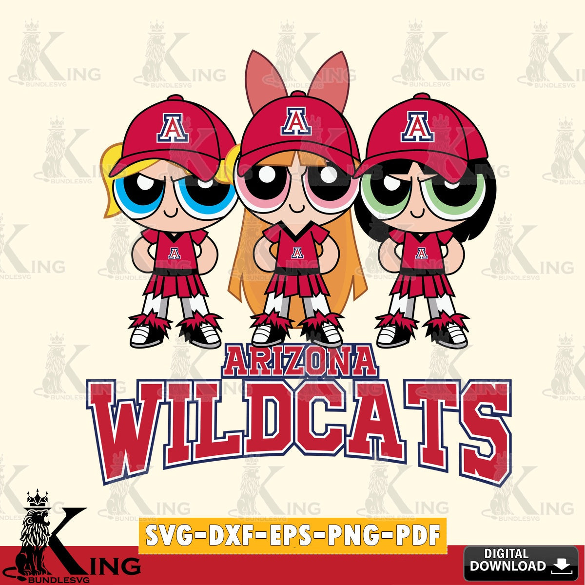 Unique artwork depicting Arizona Wildcats PowerPuff Girls football, a digital download for Cricut Maker and paper crafts