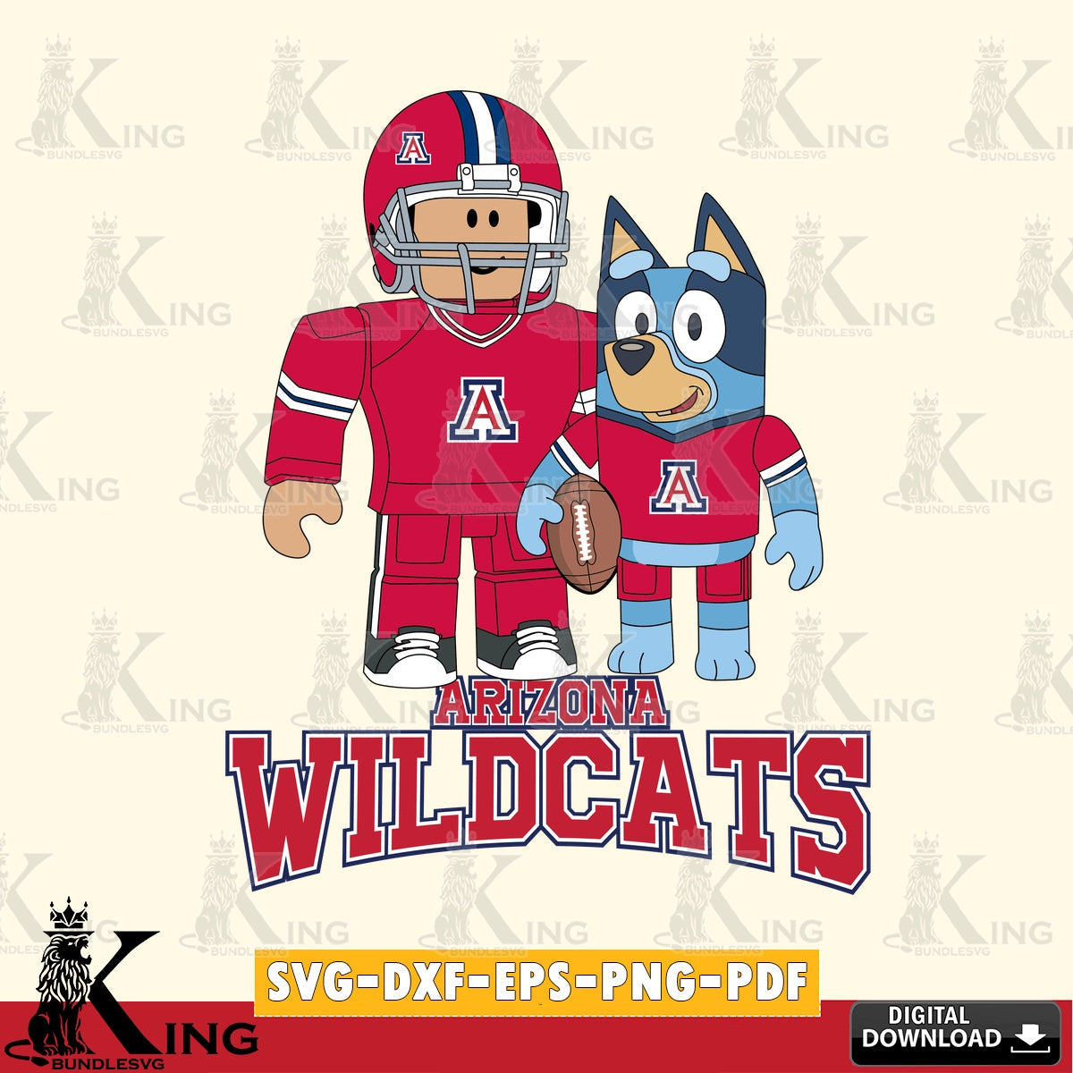 Arizona Wildcats Roblox & Bluey Football SVG file , NCAA Cricut, File cut , Digital Download , PDF File