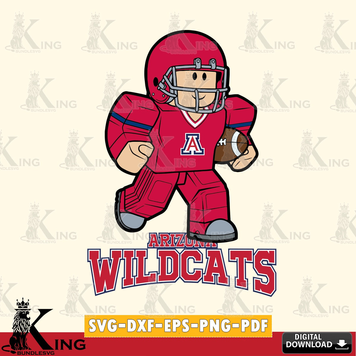Hand-drawn style art of Arizona Wildcats Roblox player in rugby uniform, NCAA Cricut, SVG PNG files perfect for Cricut and