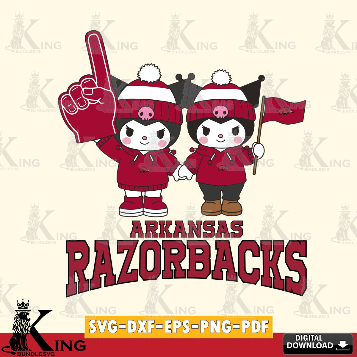 Arkansas Razorbacks Kuromi rugby Fan SVG file, Cricut, Cut file , Digital Download , Instant Download, Sanrio svg, Clipart