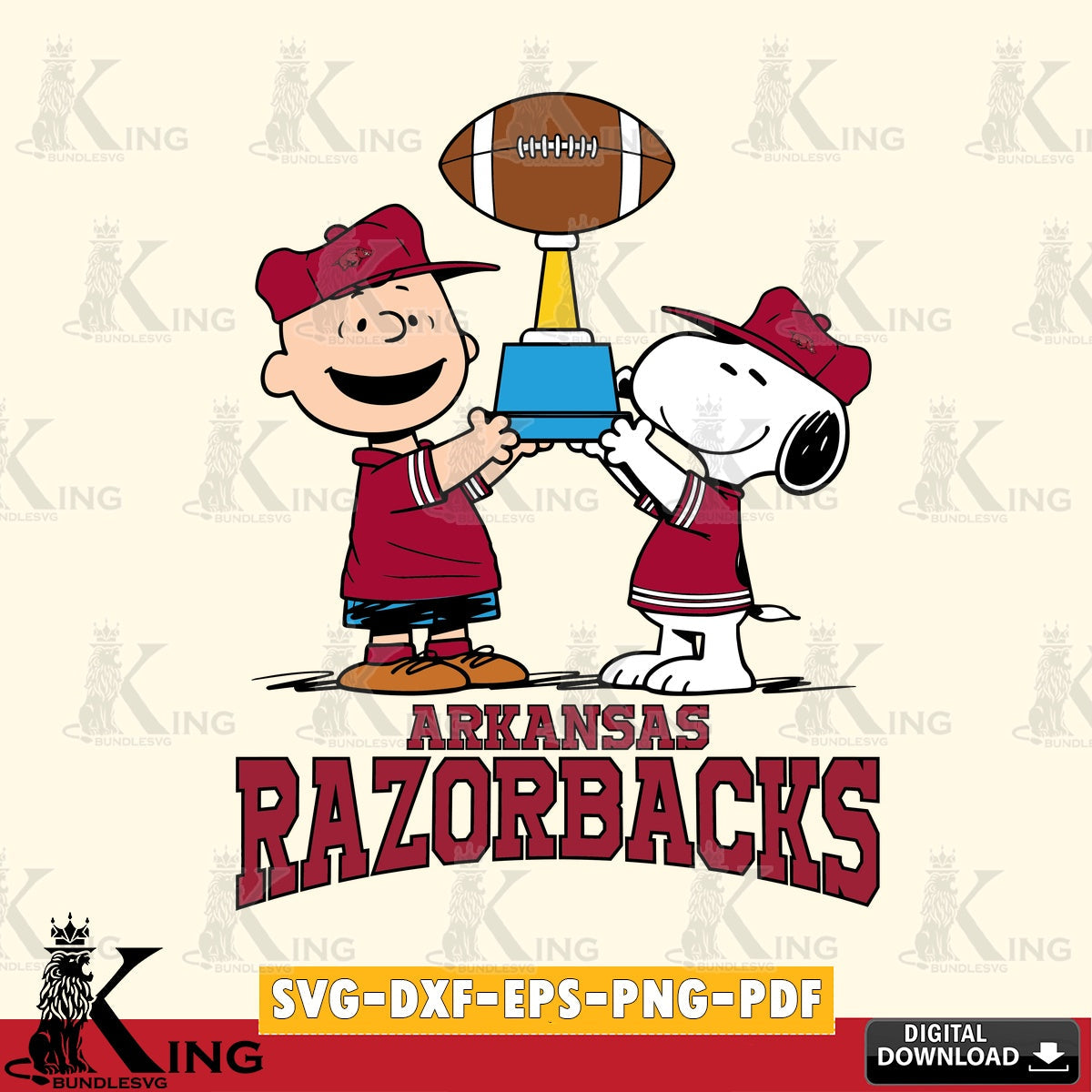 Arkansas Razorbacks Peanuts Football Trophy SVG, Cricut, Cut file , Digital Download , Instant Download, Peanuts svg, NCAA svg, Football svg, Sport svg