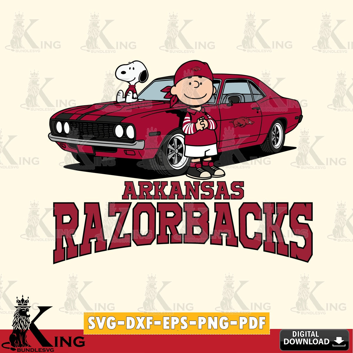 Arkansas Razorbacks Peanuts Muscle Car SVG, Cricut, Cut file , Digital Download , Instant Download, Peanuts svg, NCAA svg, Football svg, Sport svg