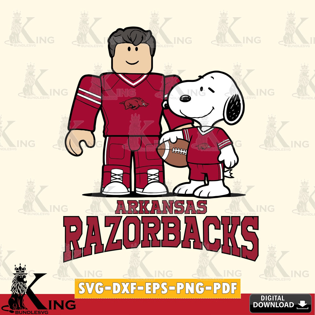 Arkansas Razorbacks Roblox & Snoopy Football SVG file , NCAA Cricut, File cut , Digital Download , PDF File
