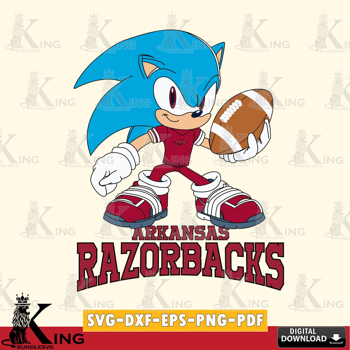 Printable art of Arkansas Razorbacks Sonic Rugby SVG PNG files perfect for Cricut and Silhouette cutting