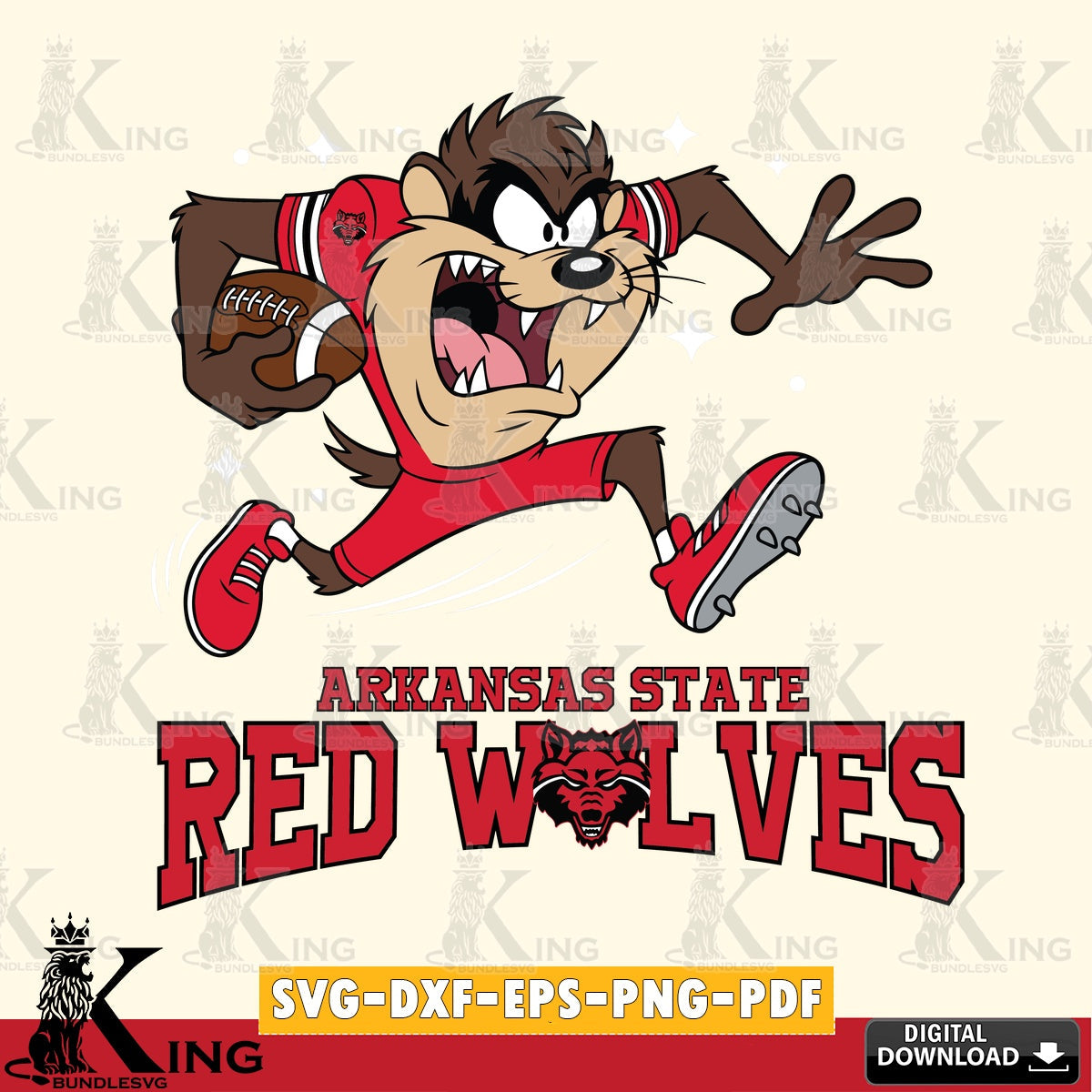 Arkansas State Red Wolves Angry Taz Football SVG file, Cut file , Digital Download , Instant Download, Taz svg, NCAA svg