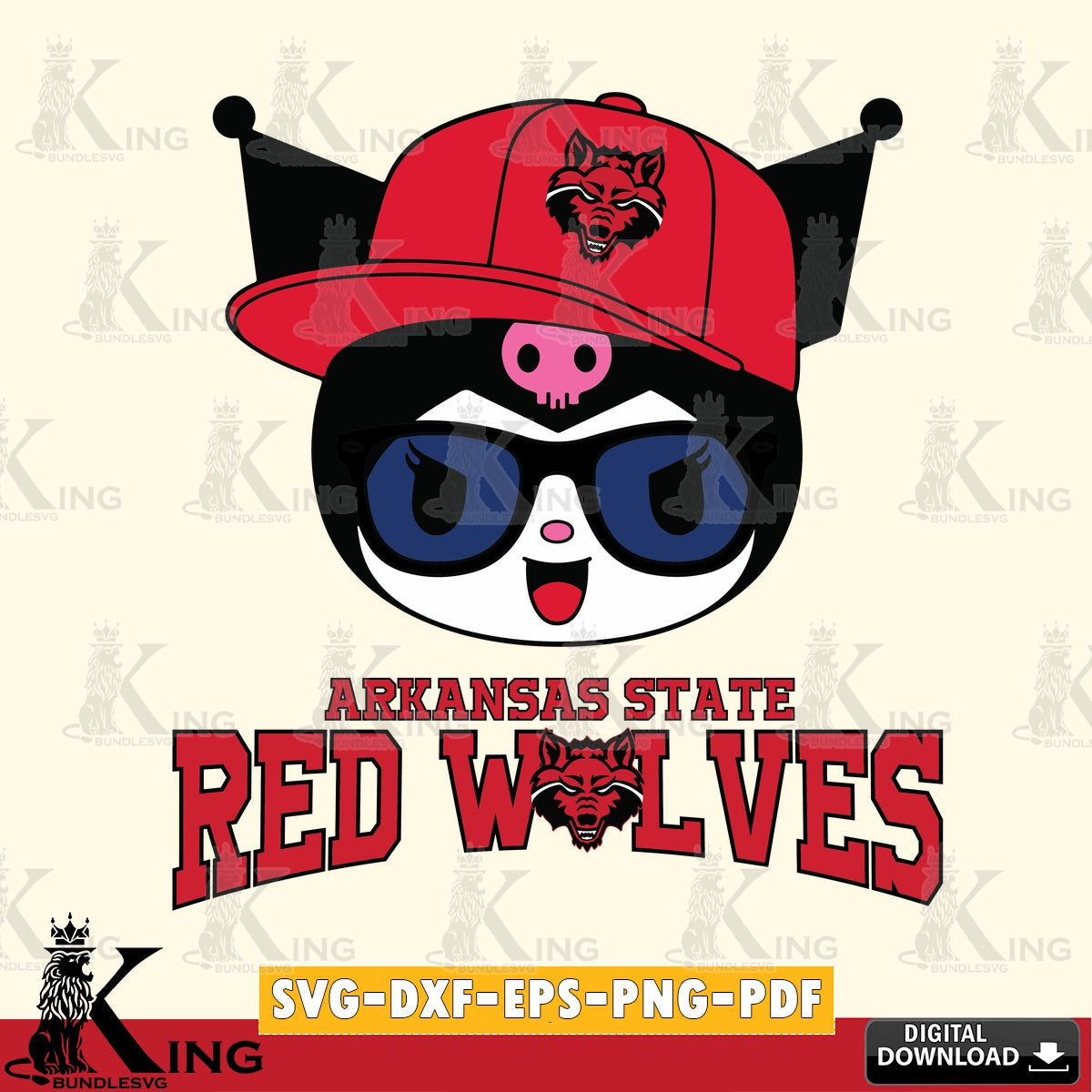 Arkansas State Red Wolves Kuromi Football Cool SVG file, Cricut, Cut file , Digital Download , Instant Download, Sanrio svg, Clipart