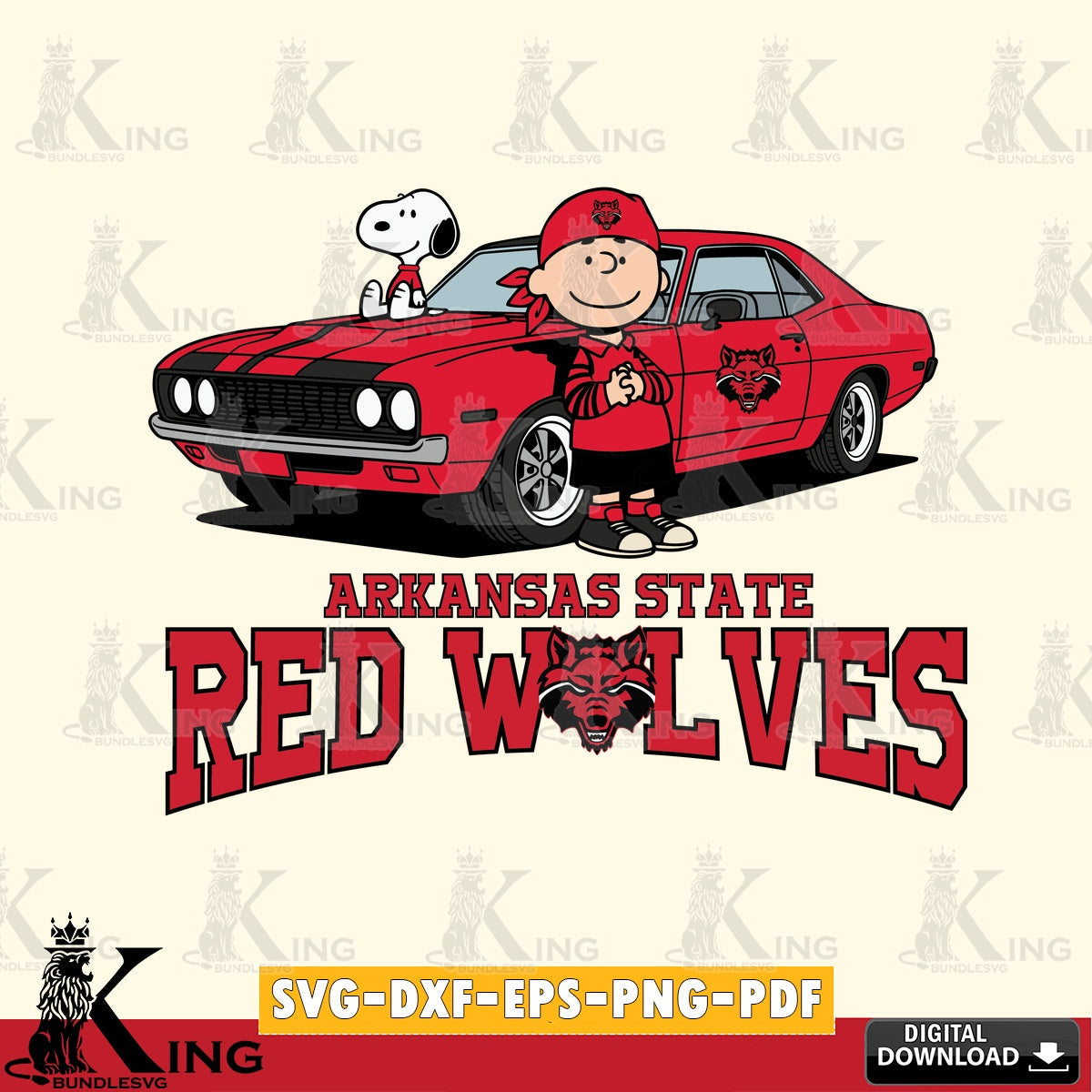 Arkansas State Red Wolves Peanuts Muscle Car SVG, Cricut, Cut file , Digital Download , Instant Download, Peanuts svg, NCAA svg, Football svg, Sport svg