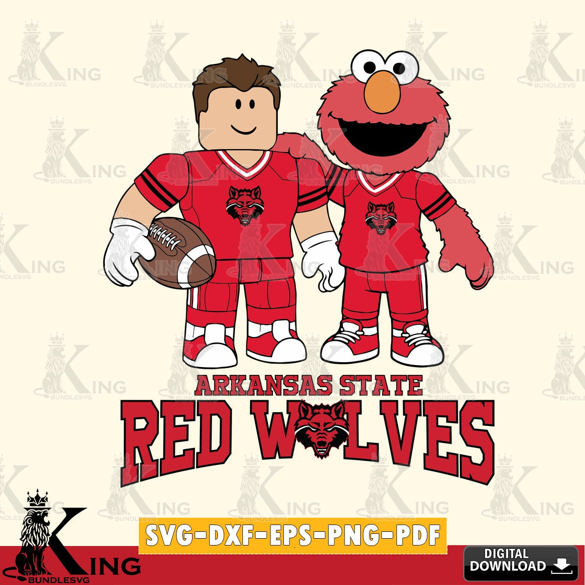 Arkansas State Red Wolves Roblox & Elmo Football SVG file , NCAA Cricut, File cut , Digital Download , PDF File