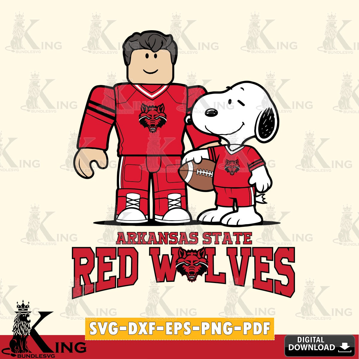 Arkansas State Red Wolves Roblox & Snoopy Football SVG file , NCAA Cricut, File cut , Digital Download , PDF File
