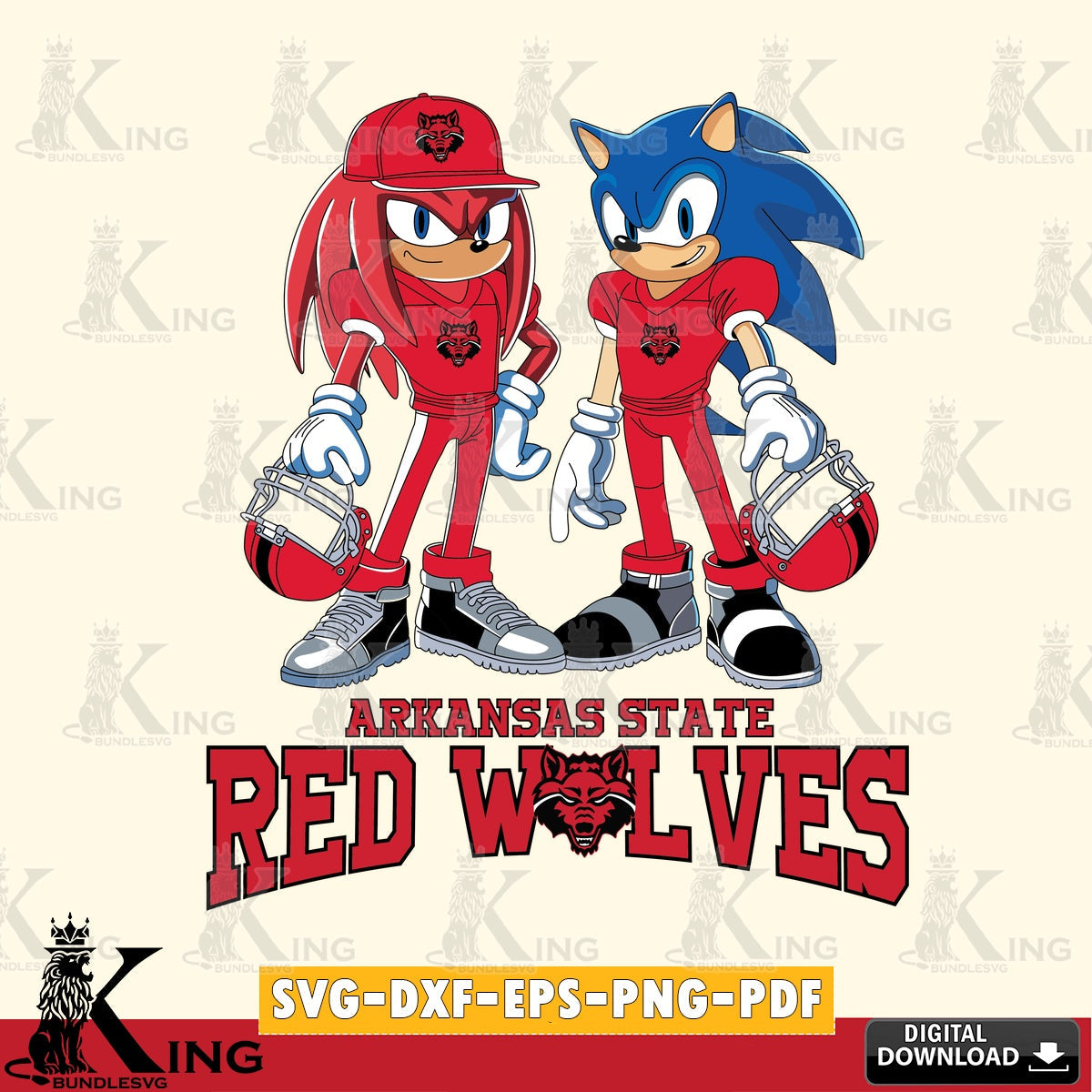 Arkansas State Red Wolves Sonic And Knuckles Player Football SVG file, Vector , Digital Download , PDF File , Instant Download
