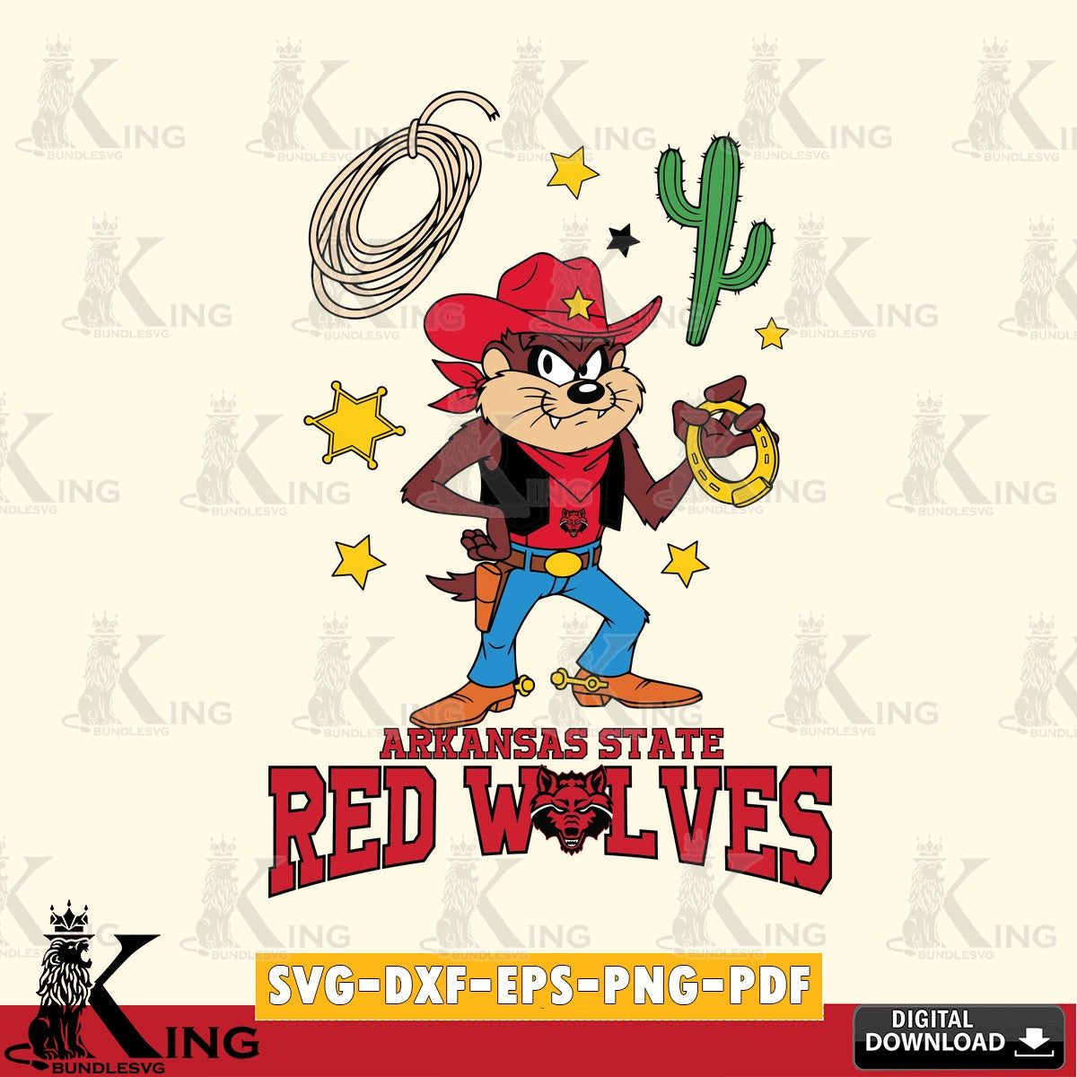 Arkansas State Red Wolves Taz Cowboy Western SVG file, Cut file , Digital Download , Instant Download, Taz svg, NCAA svg