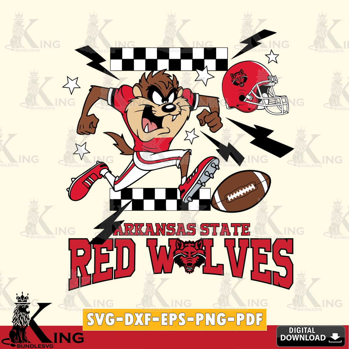 Arkansas State Red Wolves Taz Football Lightning SVG file, Cut file , Digital Download , Instant Download, Taz svg, NCAA svg
