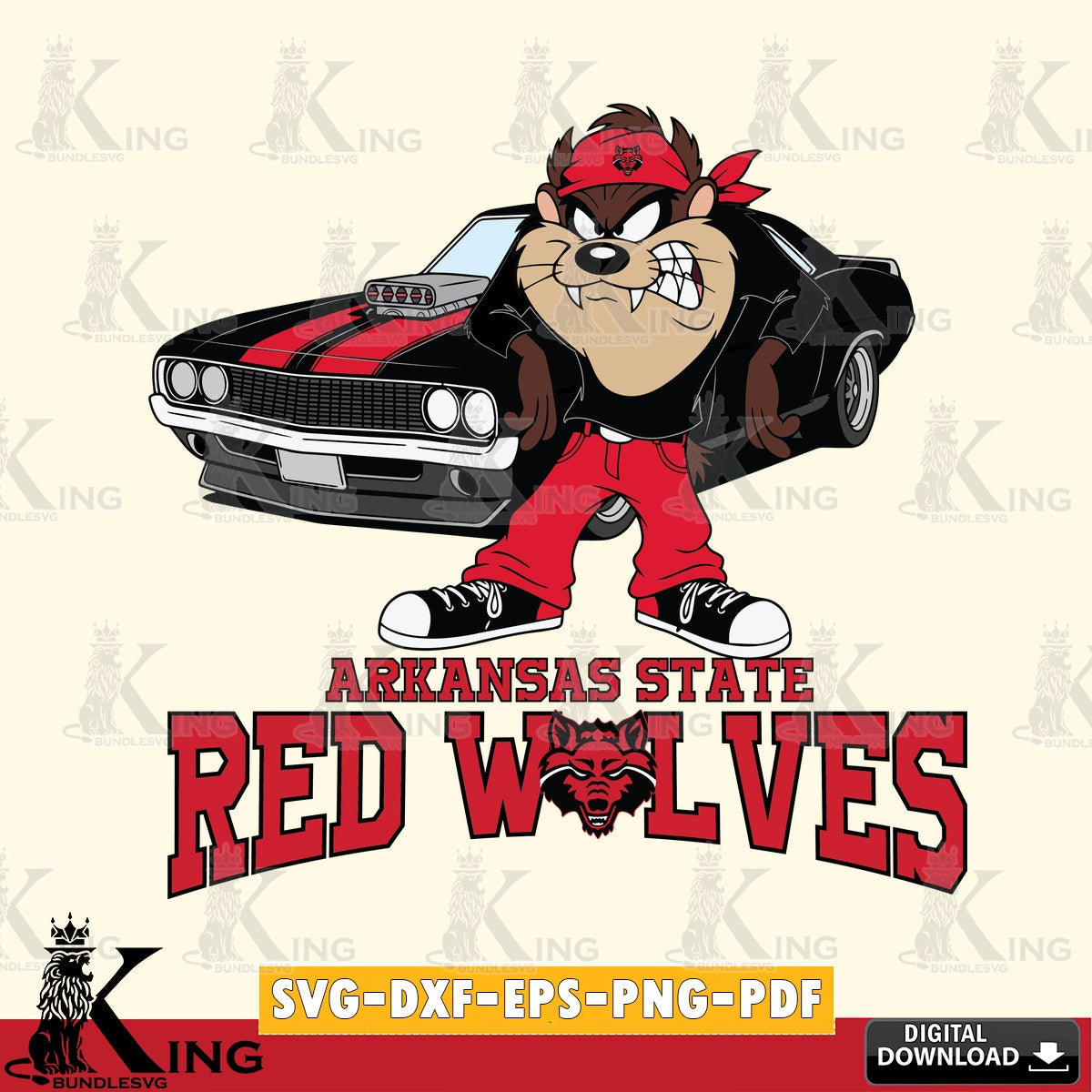 Arkansas State Red Wolves Taz Racing Car SVG file, Cut file , Digital Download , Instant Download, Taz svg, NCAA svg