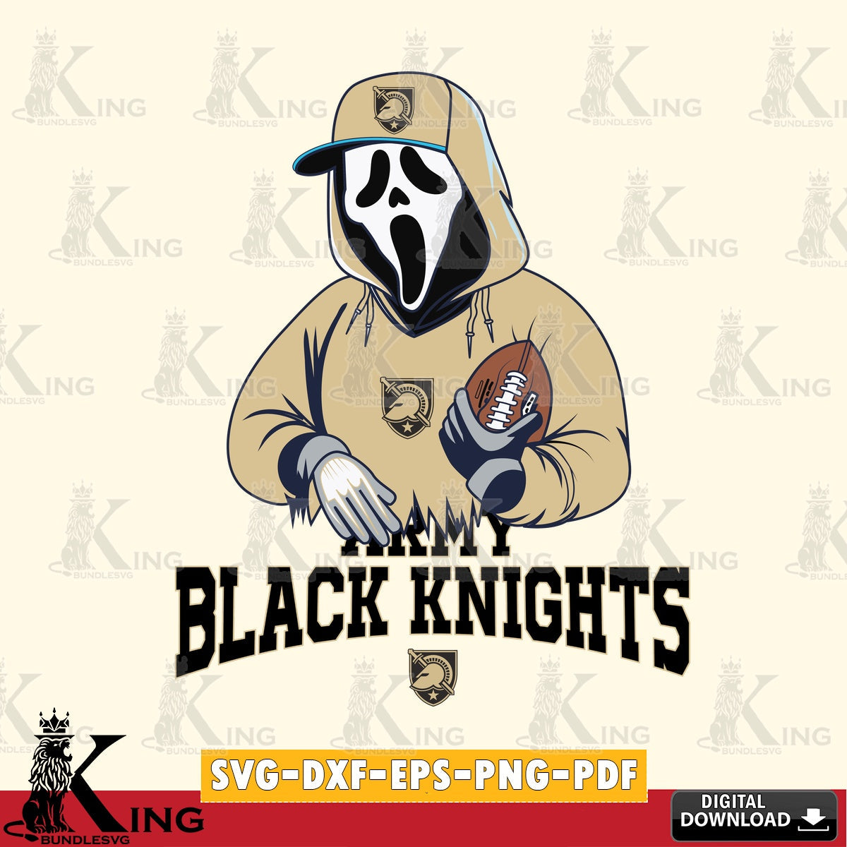 Vector design showing Army Black Knights Ghostface Scream football player, a digital file for silhouette cameo and cricut