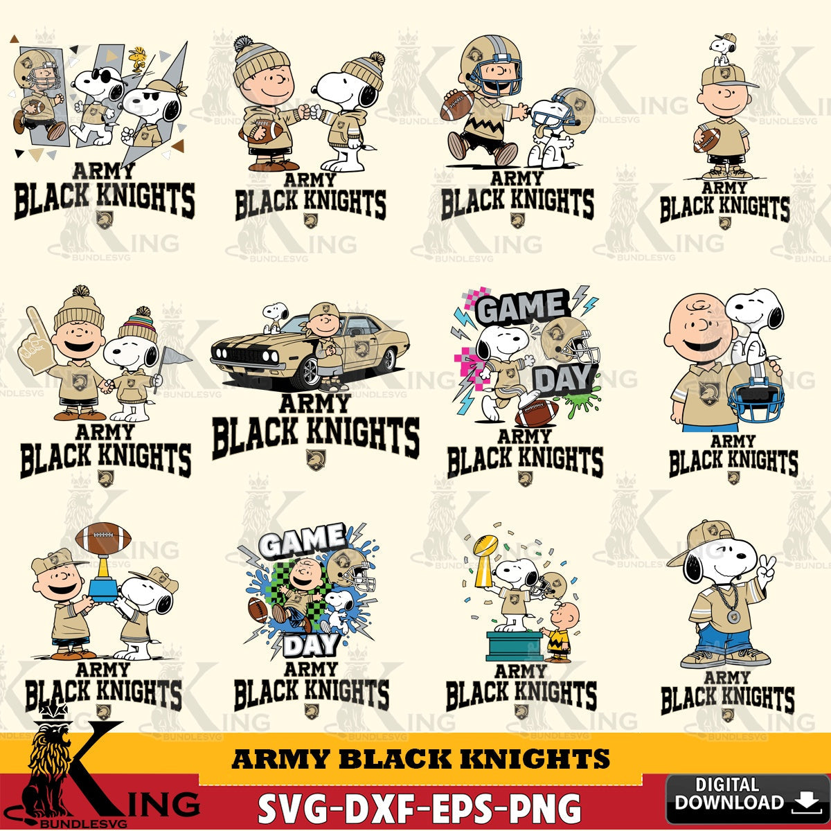 Army Black Knights Peanuts Football NCAA Bundle SVG, Cricut, Cut file , Digital Download , Instant Download, Peanuts svg, NCAA svg, Football svg, Sport svg