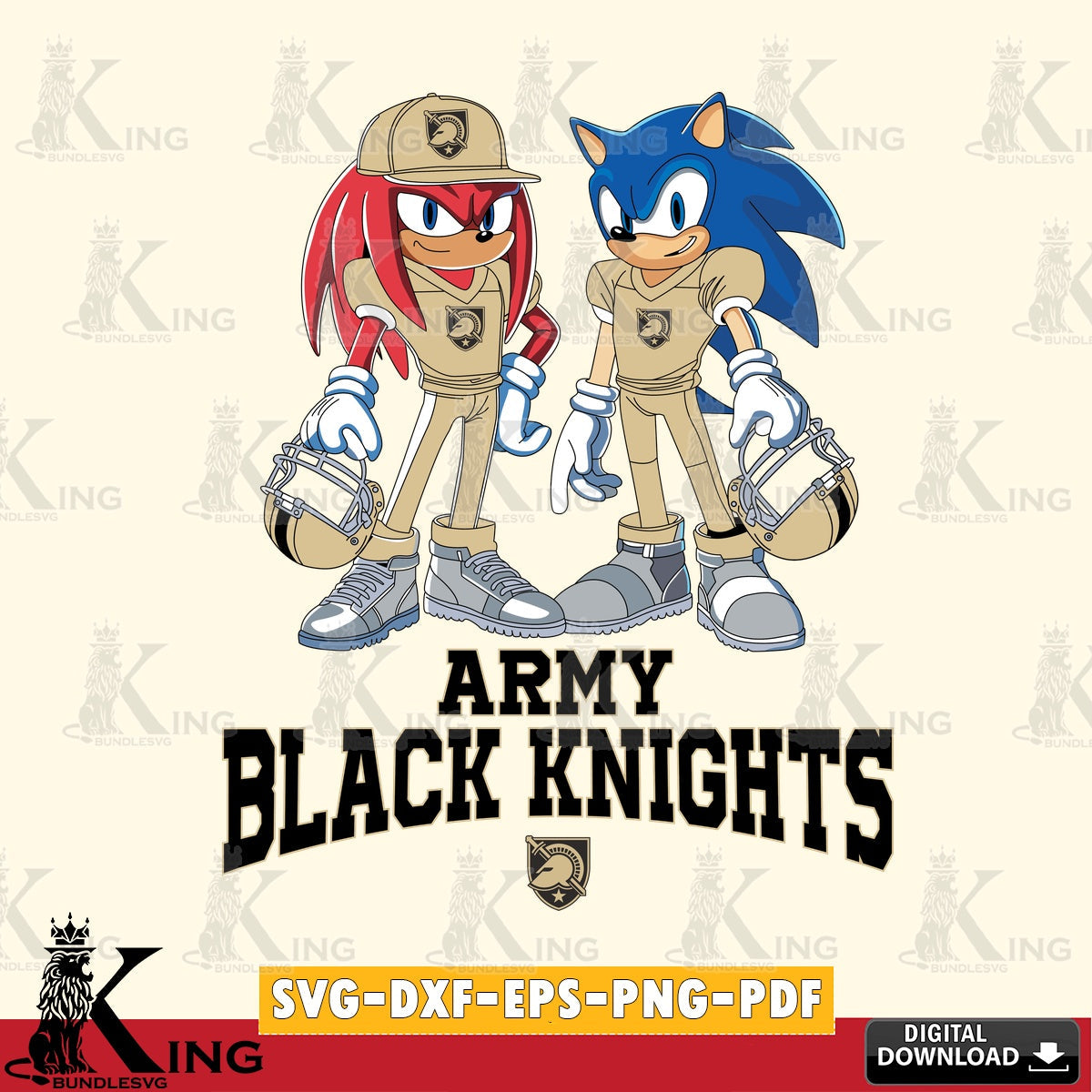 Beautiful illustration of Army Black Knights Sonic And Knuckles football player, vector illustration for POD merchandise and
