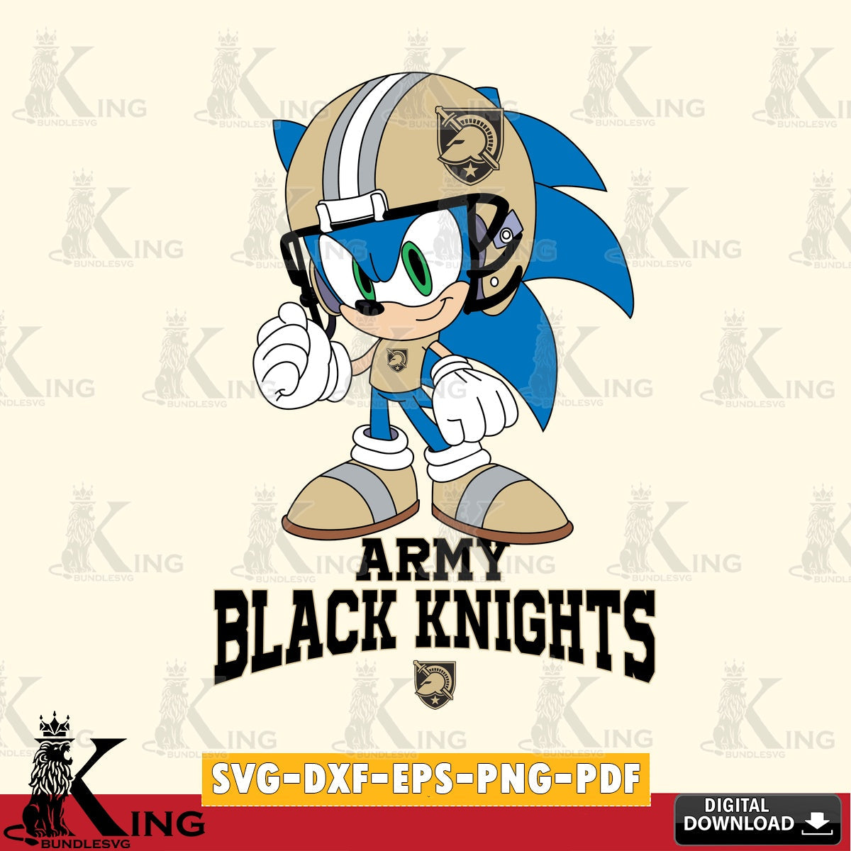 Beautiful illustration of Army Black Knights Sonic Football Mascot digital file for silhouette cameo and cricut projects