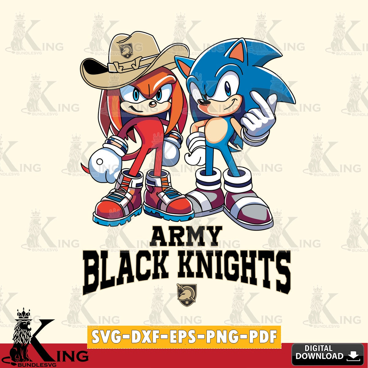 Army Black Knights Sonic & Knuckles Football Mascot SVG file, Vector , Digital Download , PDF File , Instant Download