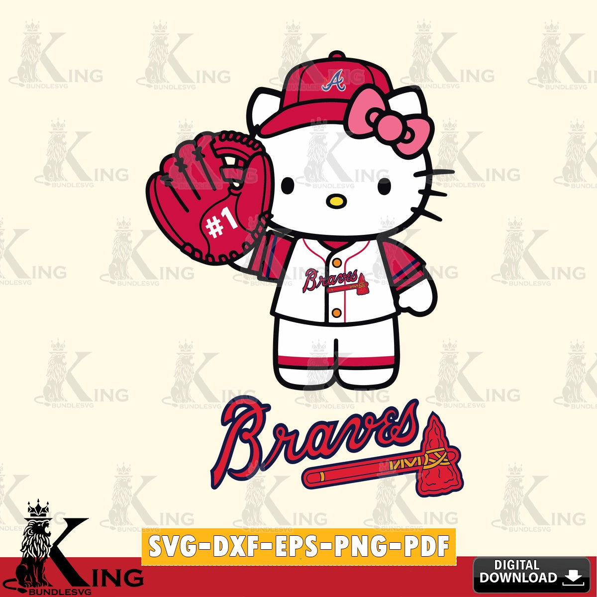Jumbo collection of Atlanta Braves Hello Kitty Baseball #1 for Cricut SVG PNG files perfect for Cricut and Silhouette cutting