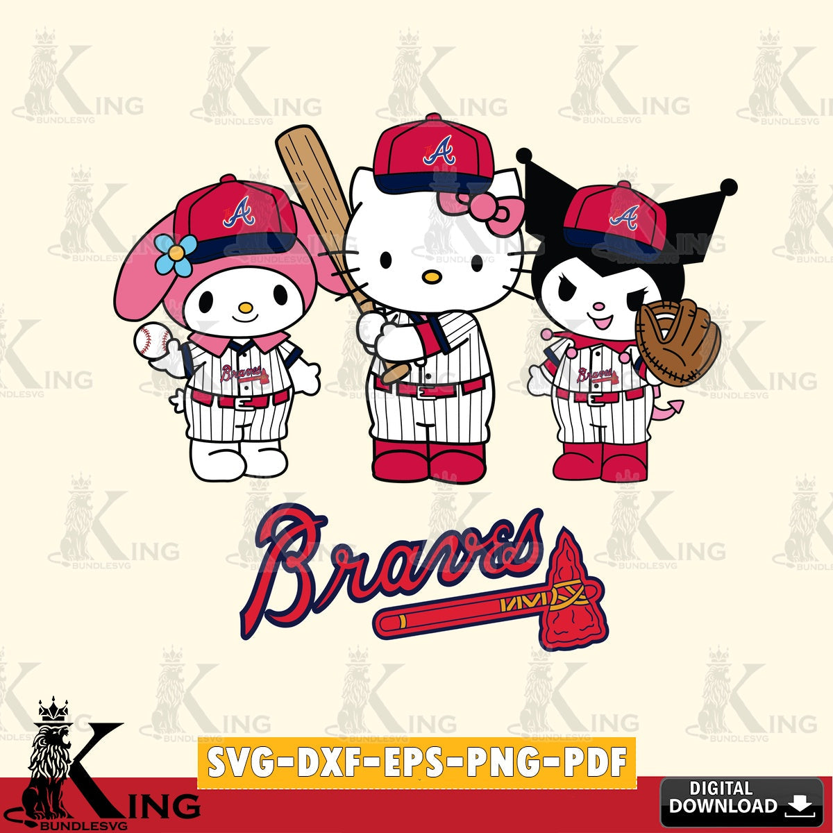Digital download featuring Atlanta Braves Kawaii team baseball player cut file ideal for vinyl projects and T-shirt printing.
