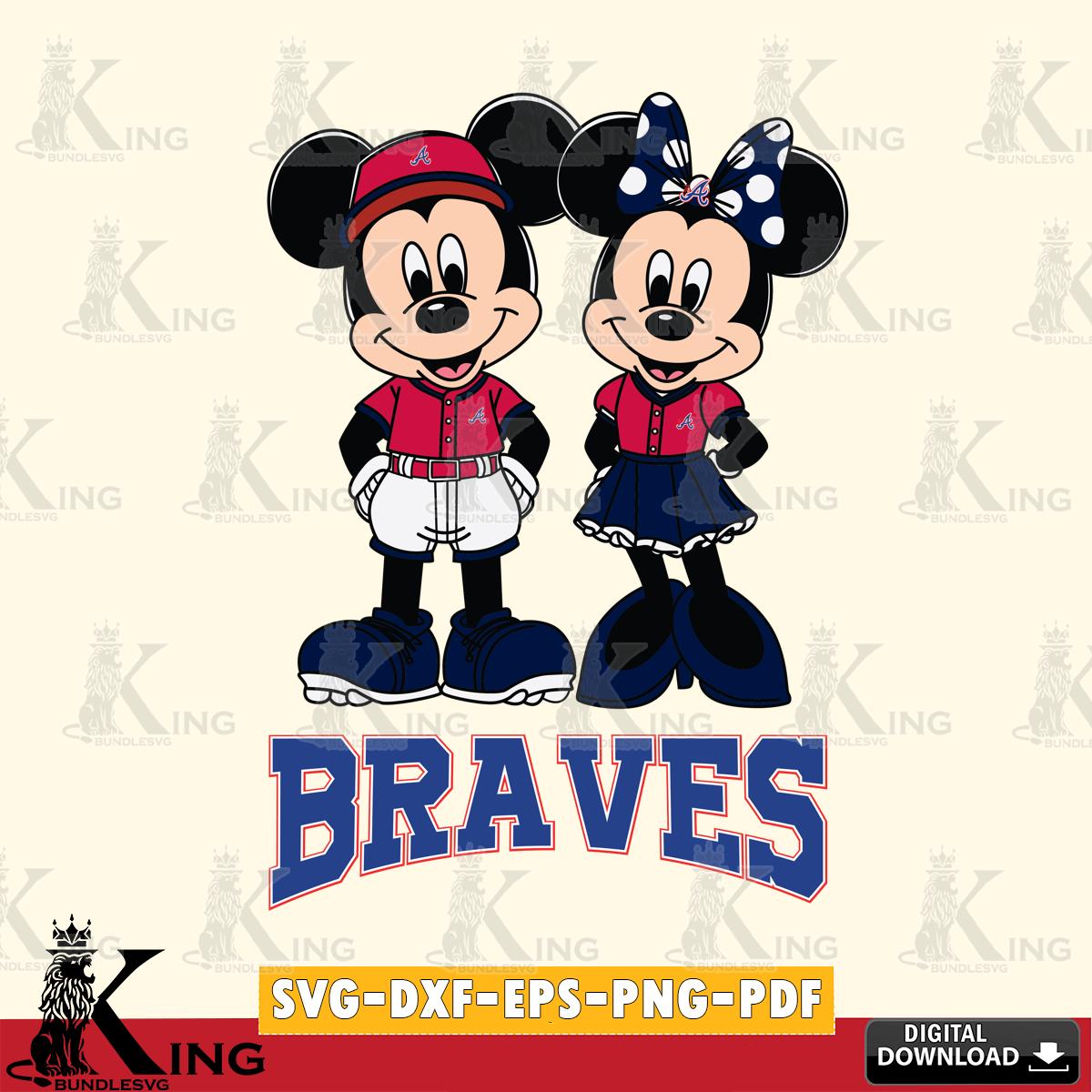 Atlanta Braves Mickey Minnie Mouse Baseball SVG File, MLB for Cricut, Silhouette, Digital Download , file cut