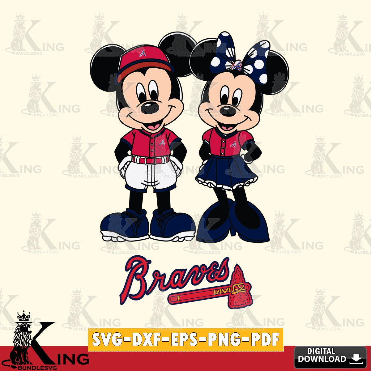 Atlanta Braves Mickey Minnie Mouse Baseball SVG file , For Cricut, File cut , Digital Download , PDF File, Cut Files