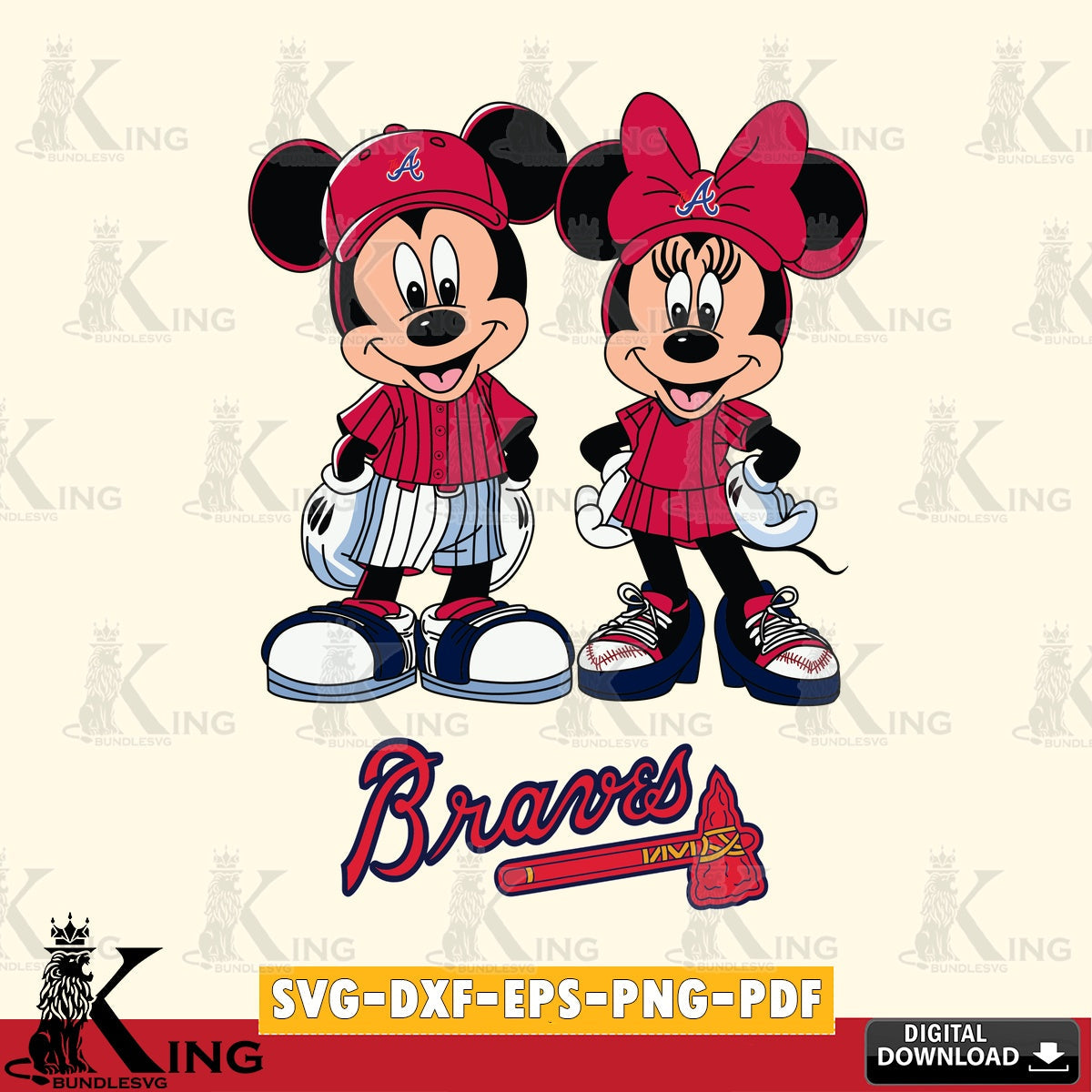 Atlanta Braves Mickey Minnie Mouse Fan SVG file , For Cricut, File cut , Digital Download , PDF File, Cut Files