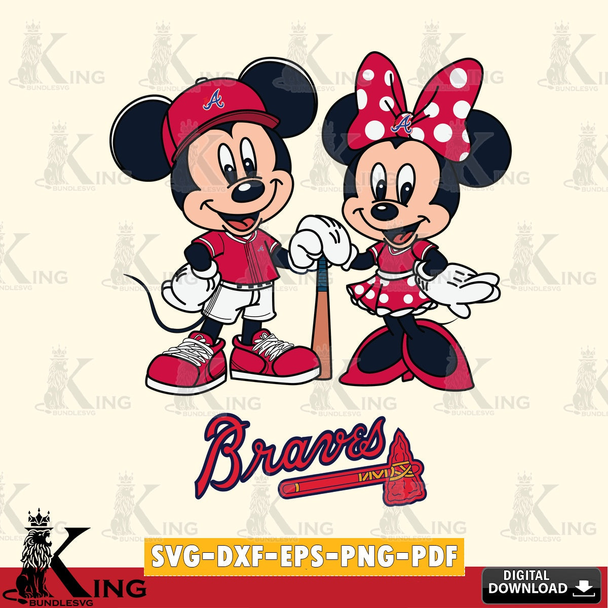 Atlanta Braves Mickey Minnie Mouse Sport SVG file , For Cricut, File cut , Digital Download , PDF File, Cut Files
