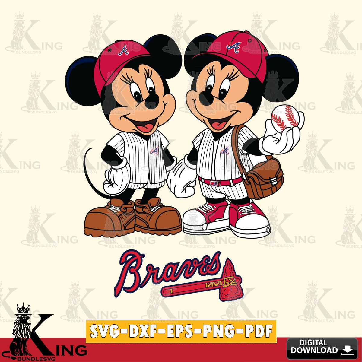 Atlanta Braves Mickey Minnie Mouse couple SVG file , For Cricut, File cut , Digital Download , PDF File, Cut Files
