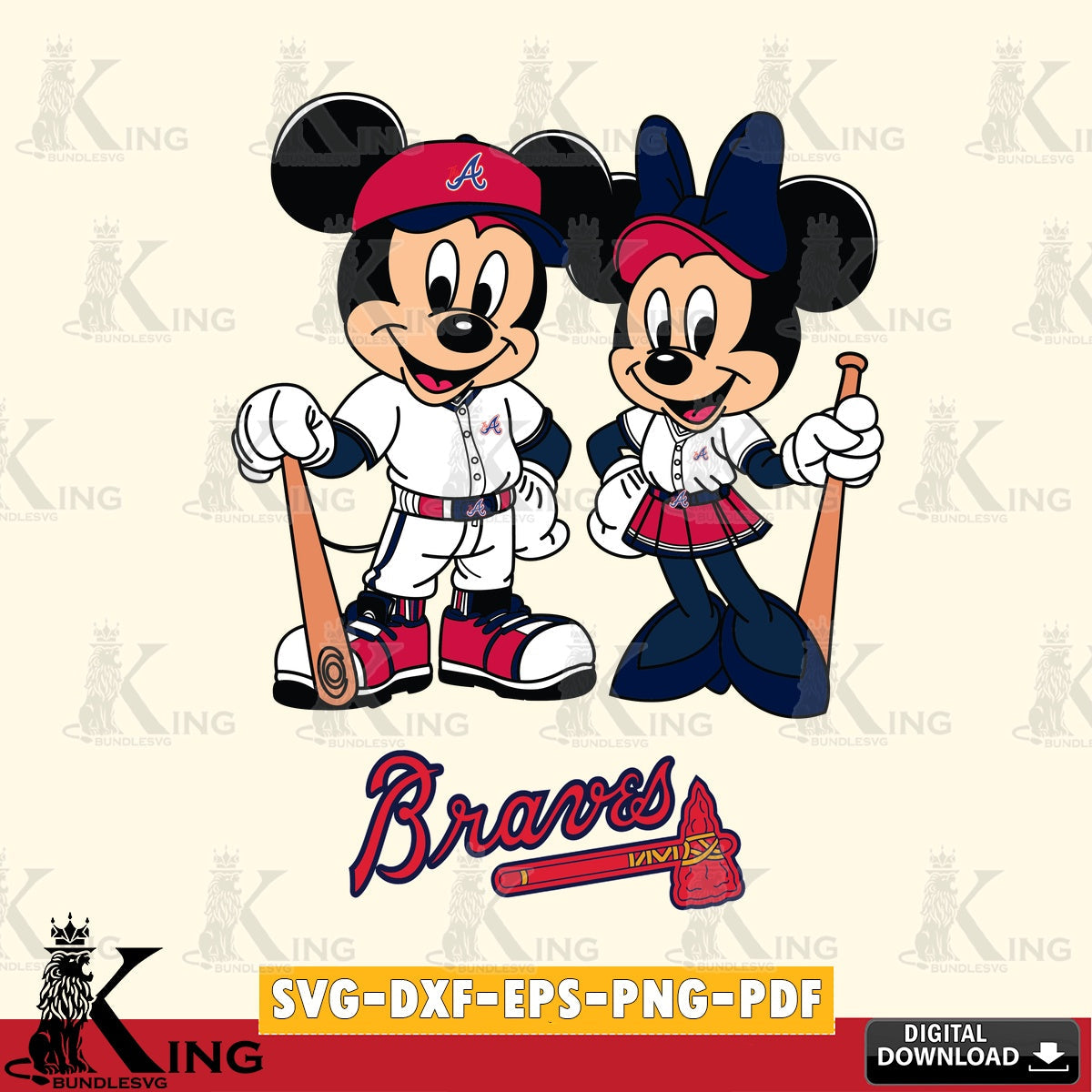 Atlanta Braves Mickey Minnie Mouse player SVG file , For Cricut, File cut , Digital Download , PDF File, Cut Files