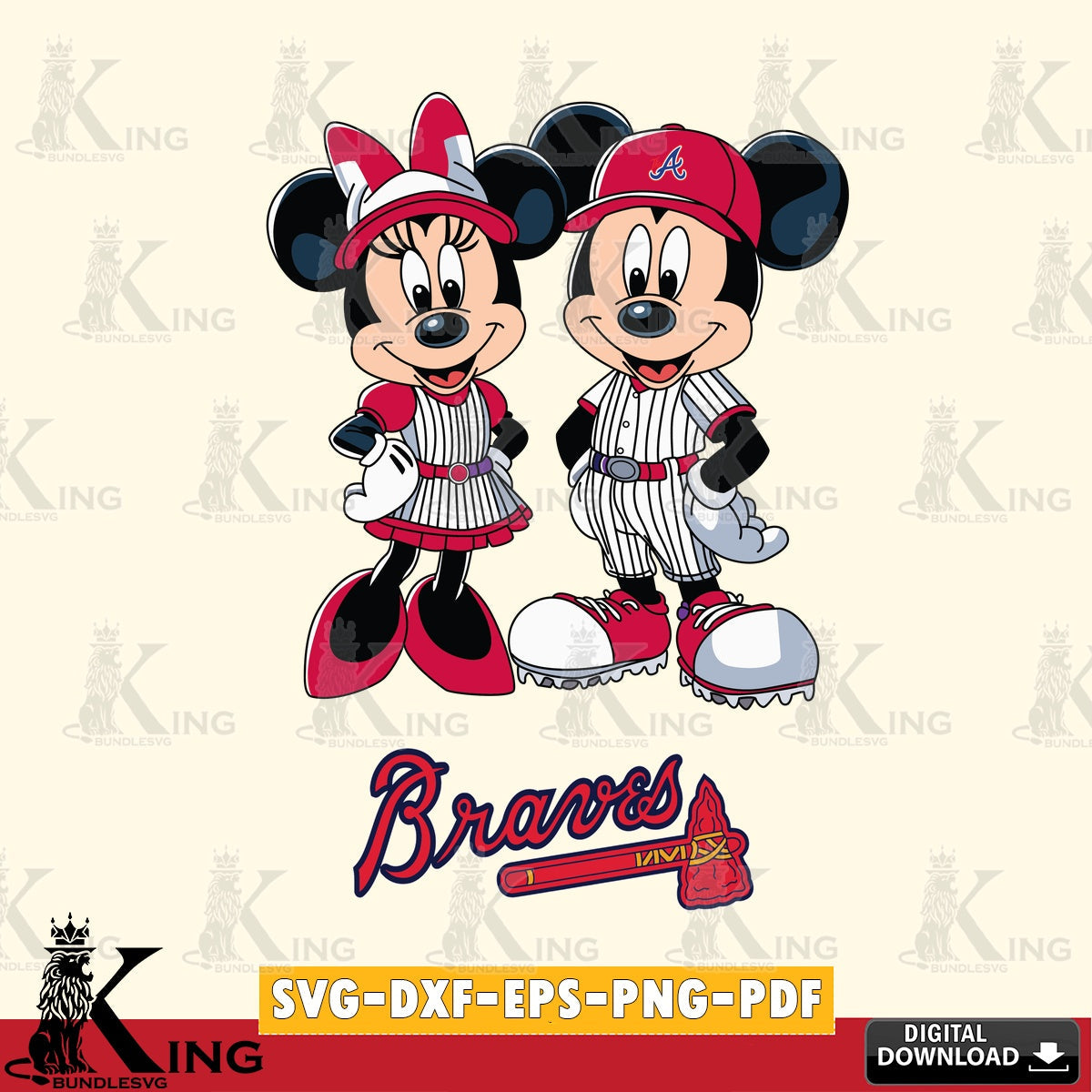 Atlanta Braves Mickey Minnie Sport SVG file , For Cricut, File cut , Digital Download , PDF File, Cut Files