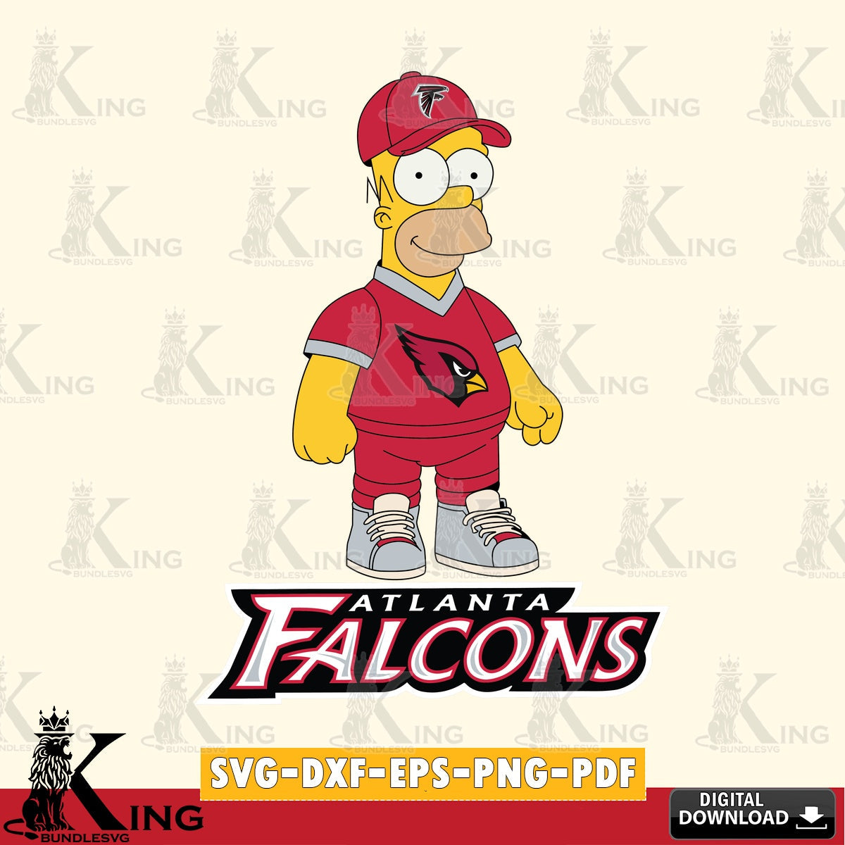 Modern graphic depicting Atlanta Falcons Homer Simpson football, SVG cut file for personalized gifts and laser projects