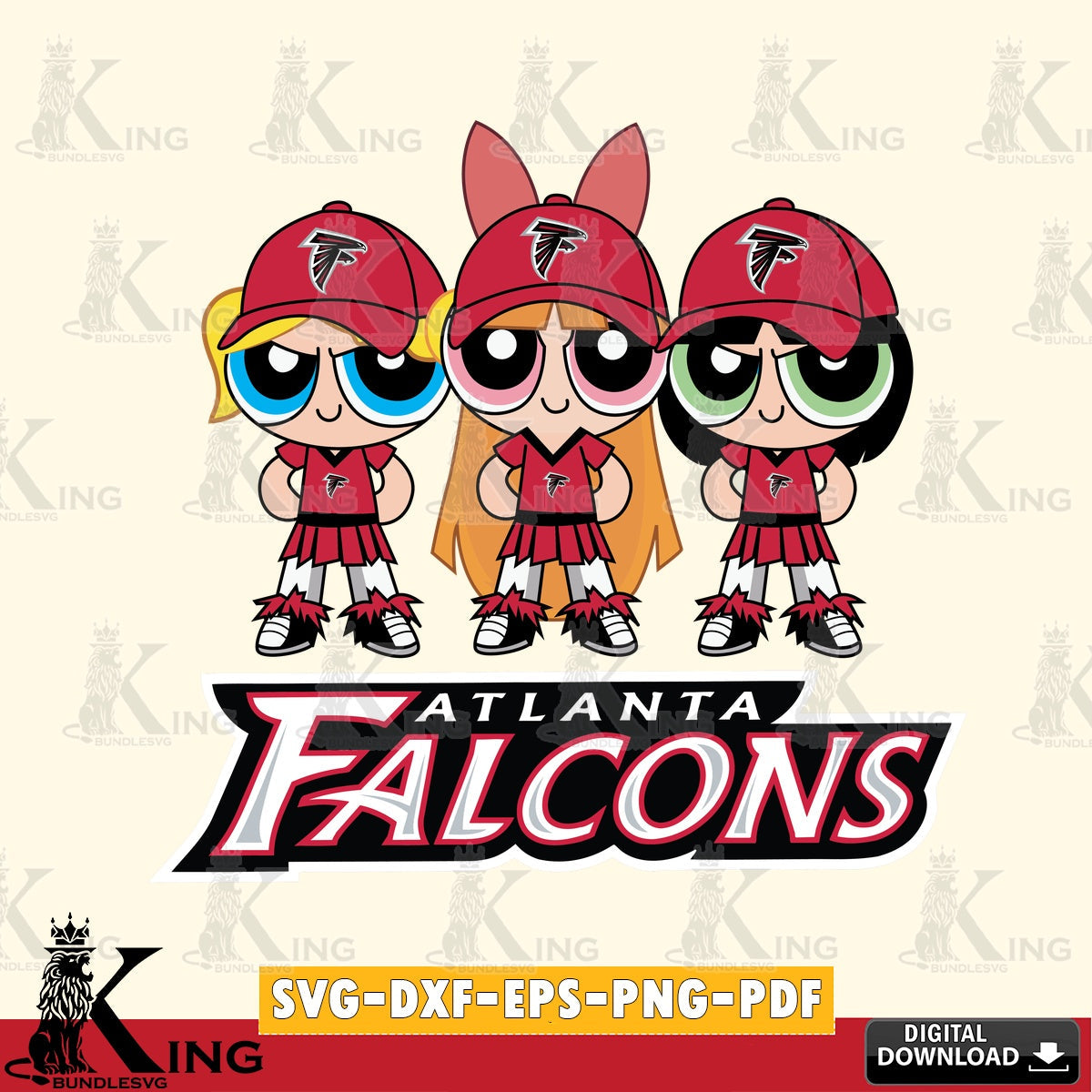 Digital clipart of Atlanta Falcons PowerPuff Girls football, digital clipart compatible with laser engraving and cutting