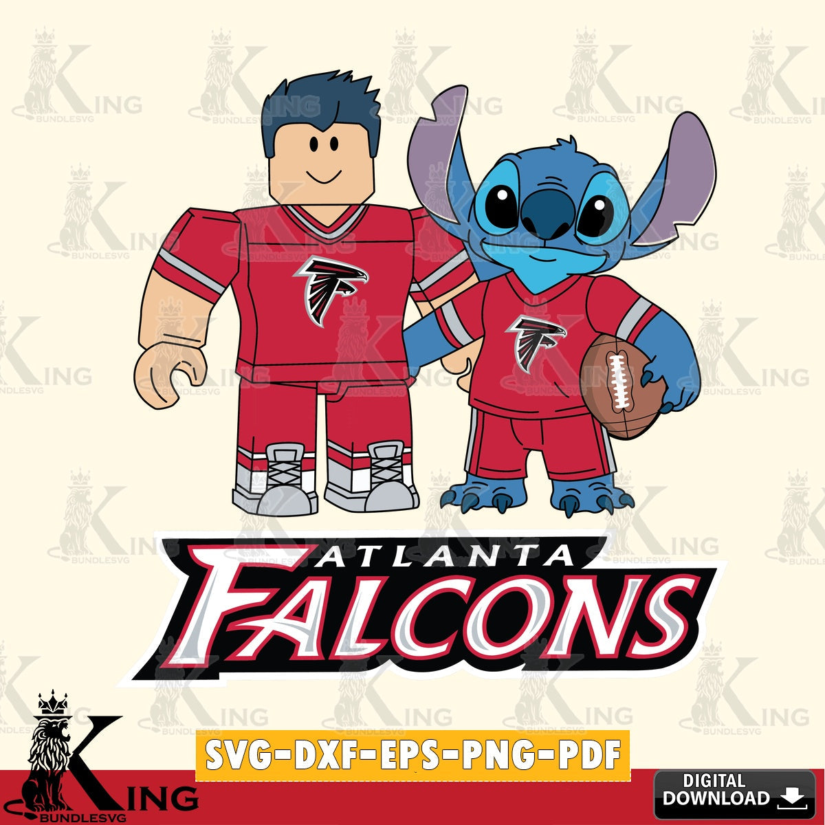 Atlanta Falcons Roblox & Stitch Football SVG file , Cricut, NFL File cut , Digital Download , PDF File