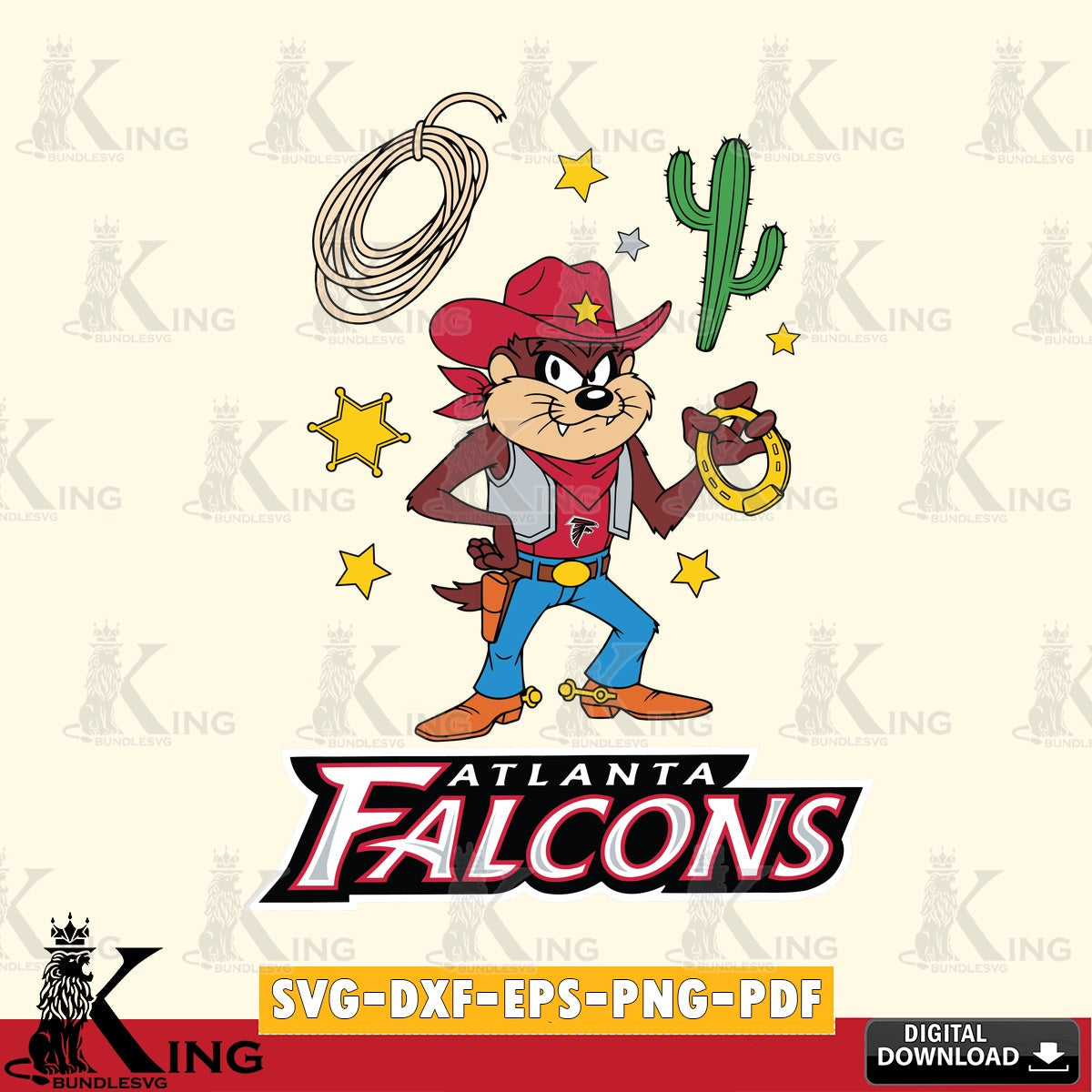 Atlanta Falcons Taz Cowboy Western Cut file , Digital Download , Instant Download, Looney Tunes svg, Football svg