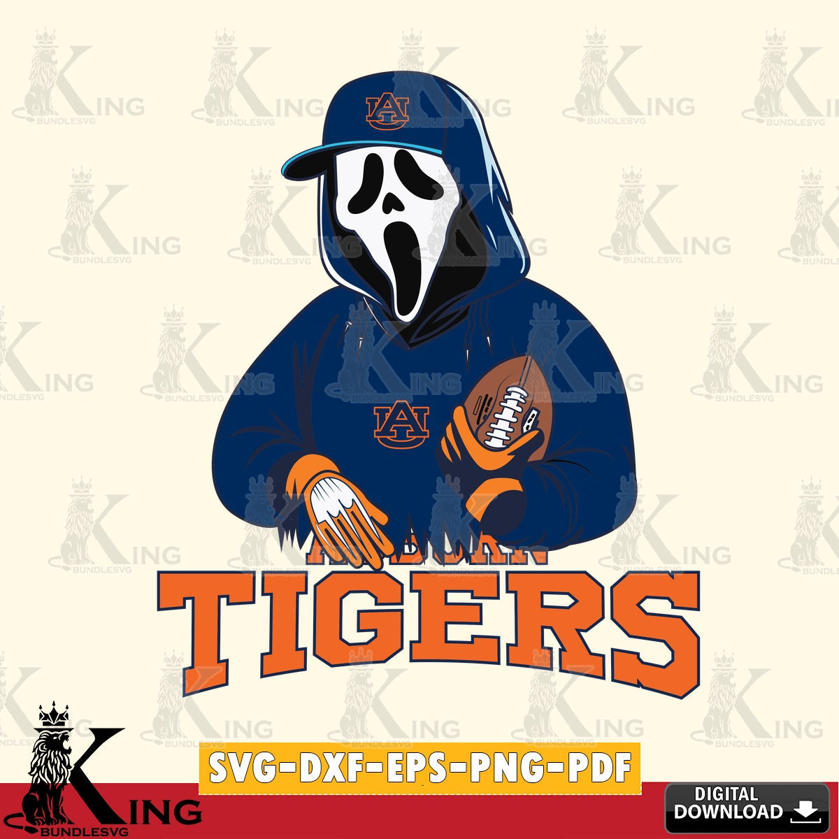 High-quality graphic of Auburn Tigers Ghostface Scream football player, a high-quality vector for DIY scrapbooking and home decor