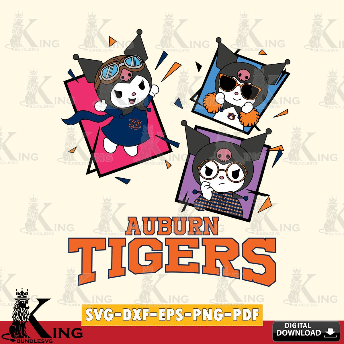 Auburn Tigers Kuromi Action Football SVG file, Cricut, Cut file , Digital Download , Instant Download, Sanrio svg, Clipart