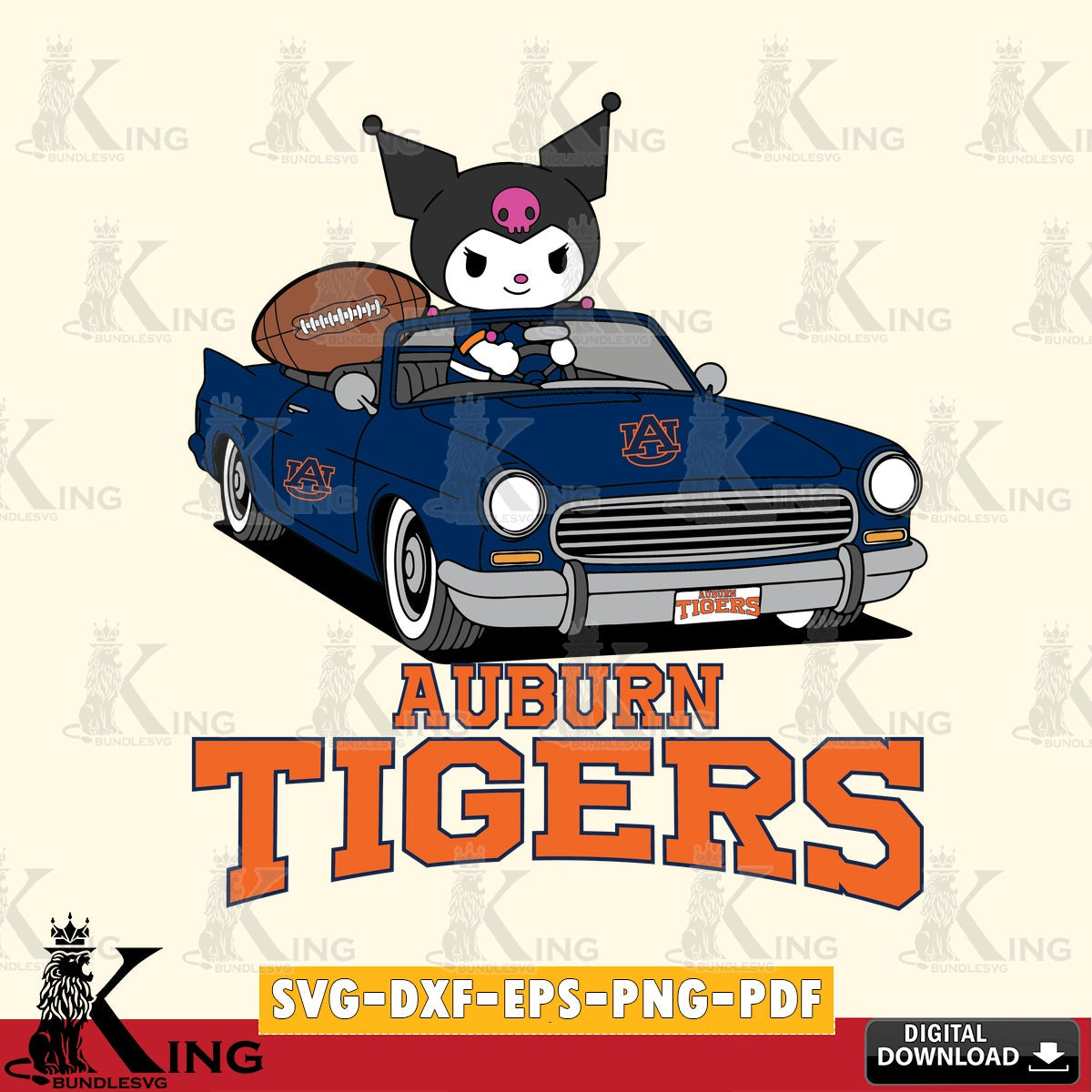 Auburn Tigers Kuromi Car Football Game SVG file, Cricut, Cut file , Digital Download , Instant Download, Sanrio svg, Clipart