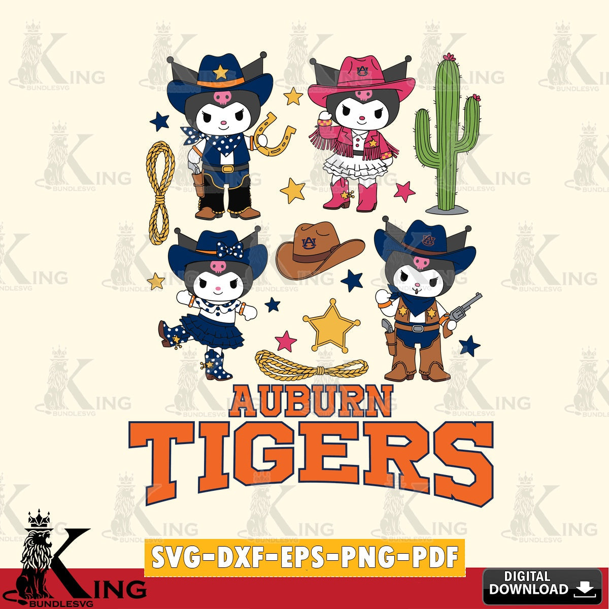 Auburn Tigers Kuromi Cowboy Western SVG file, Cricut, Cut file , Digital Download , Instant Download, Sanrio svg, Clipart