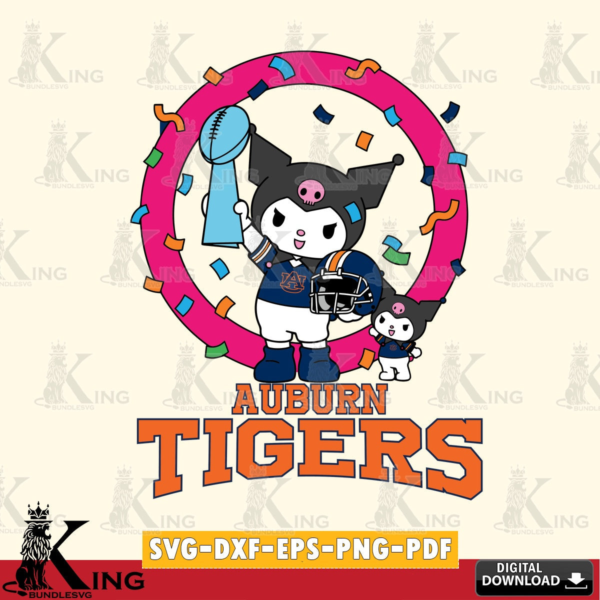 Auburn Tigers Kuromi Football Champion SVG file, Cricut, Cut file , Digital Download , Instant Download, Sanrio svg, Clipart