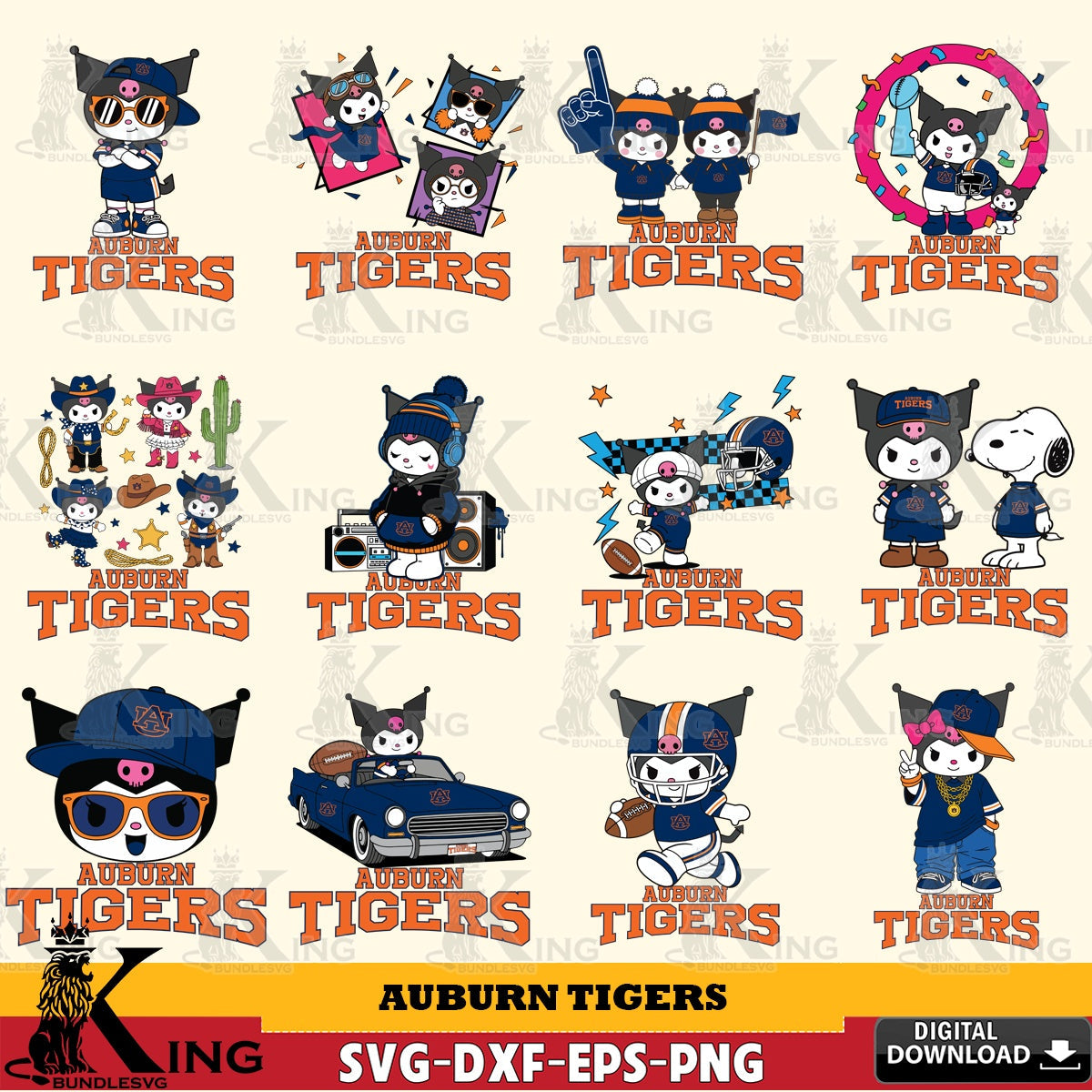 Auburn Tigers Kuromi Football Jersey NCAA Bundle SVG file, Cricut, Cut file , Digital Download , Instant Download, Sanrio svg, Clipart