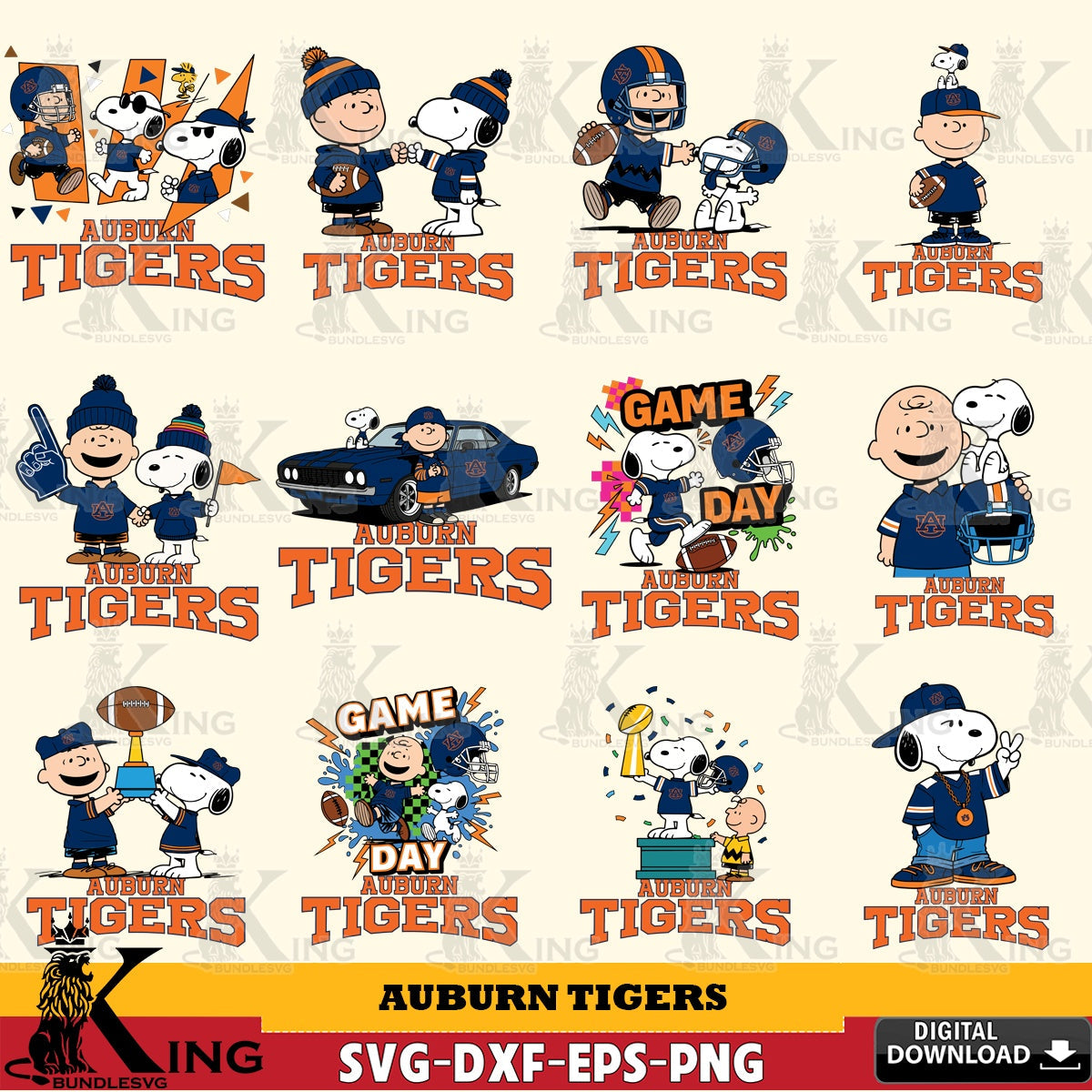 Auburn Tigers Peanuts Football NCAA Bundle SVG, Cricut, Cut file , Digital Download , Instant Download, Peanuts svg, NCAA svg, Football svg, Sport svg