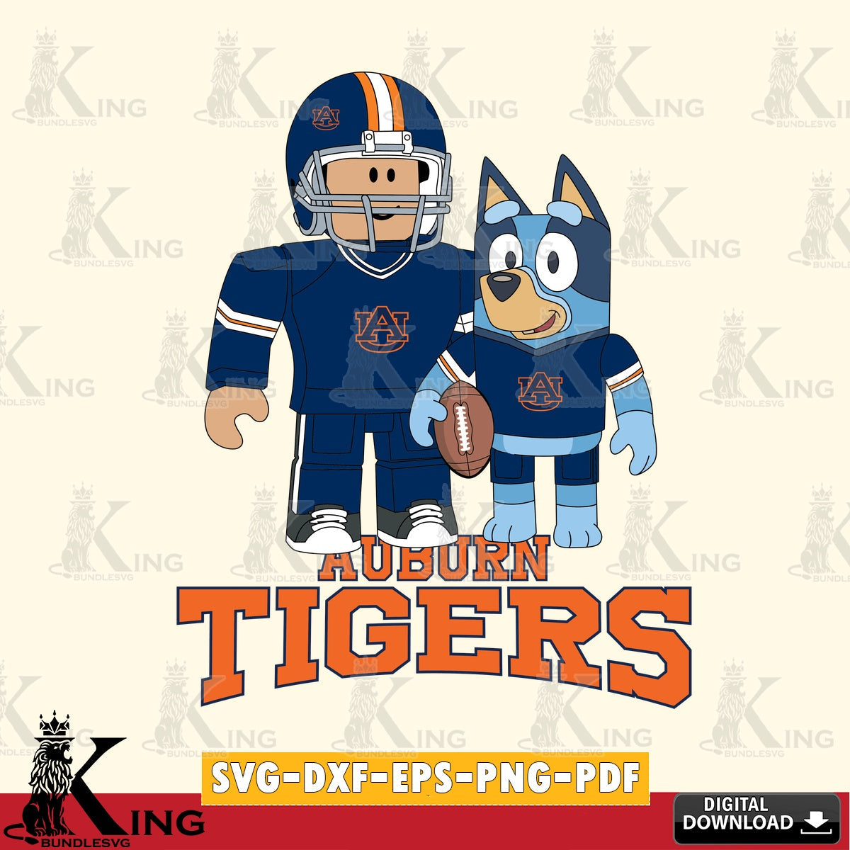 Auburn Tigers Roblox & Bluey Football SVG file , NCAA Cricut, File cut , Digital Download , PDF File