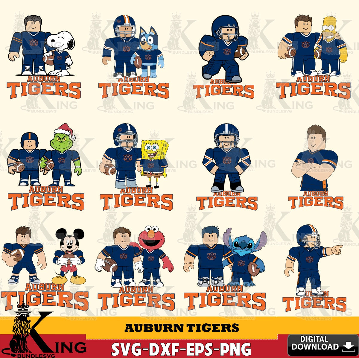 Auburn Tigers Roblox With Friends football NCAA Bundle SVG file , NCAA Cricut, File cut , Digital Download , PDF File