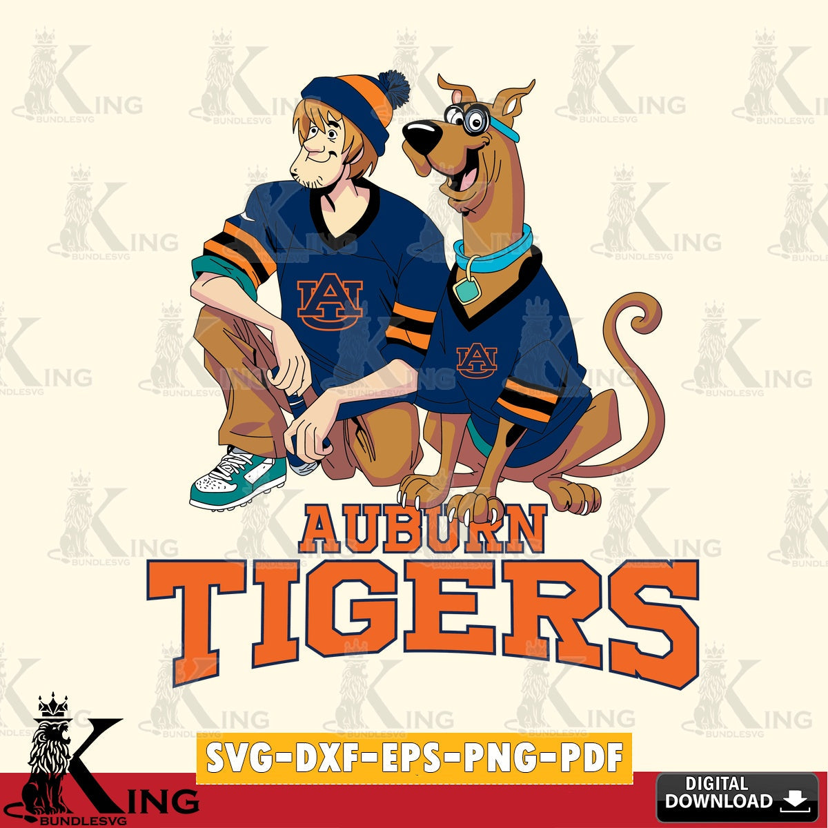 Creative design featuring Auburn Tigers Shaggy and Scooby Doo football, digital clipart compatible with laser engraving and