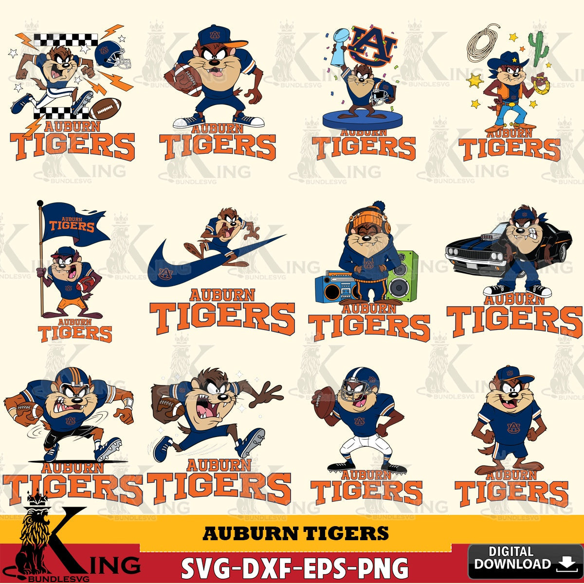 Auburn Tigers Taz Football NCAA Bundle SVG file, Cut file , Digital Download , Instant Download, Taz svg, NCAA svg