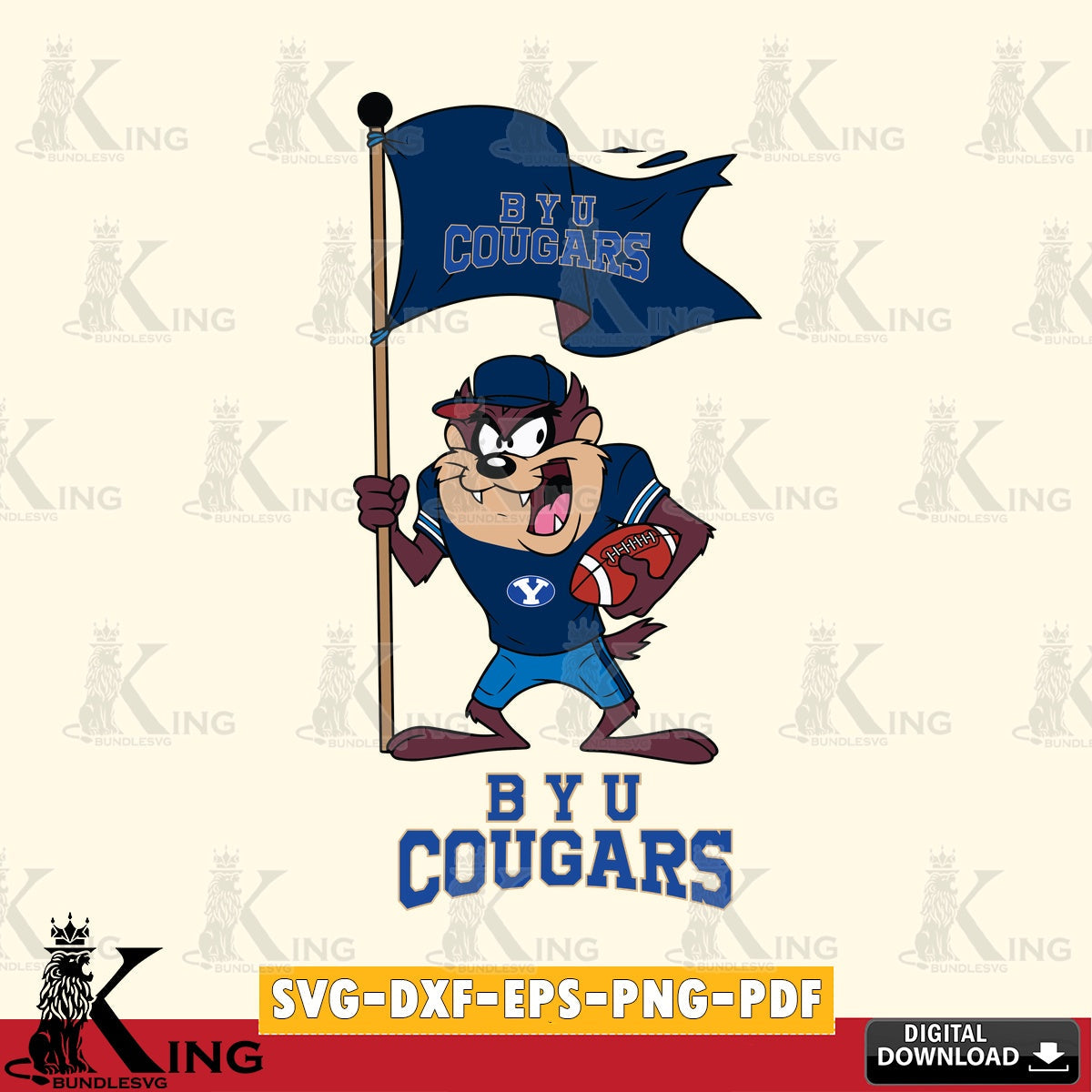BYU Cougars Football Taz Flag Art SVG file, Cut file , Digital Download , Instant Download, Taz svg, NCAA svg