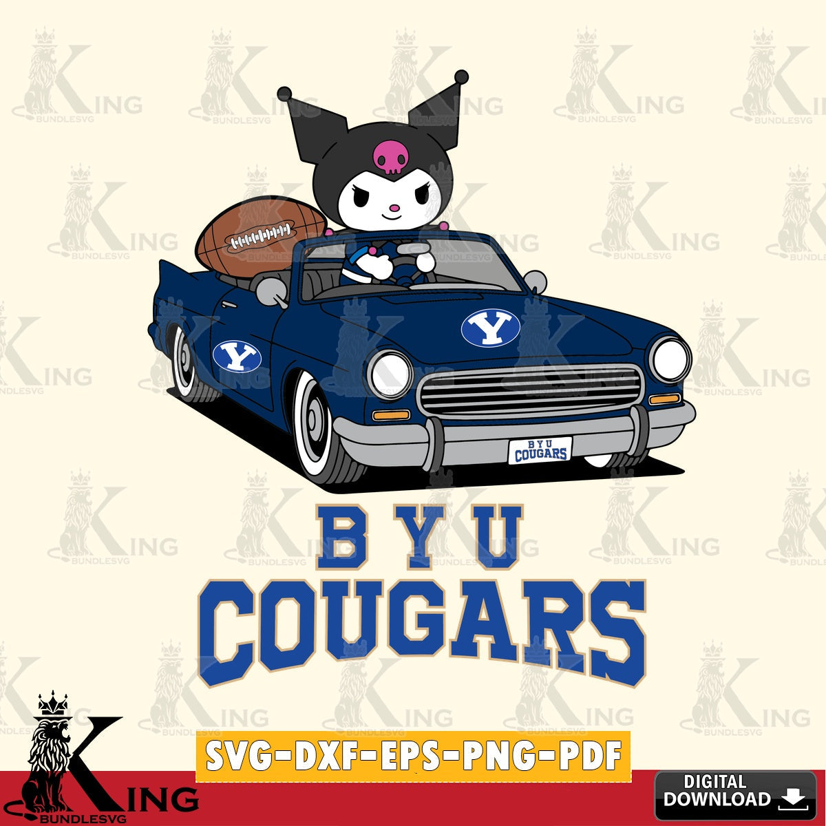 BYU Cougars Kuromi Car Football Game SVG file, Cricut, Cut file , Digital Download , Instant Download, Sanrio svg, Clipart